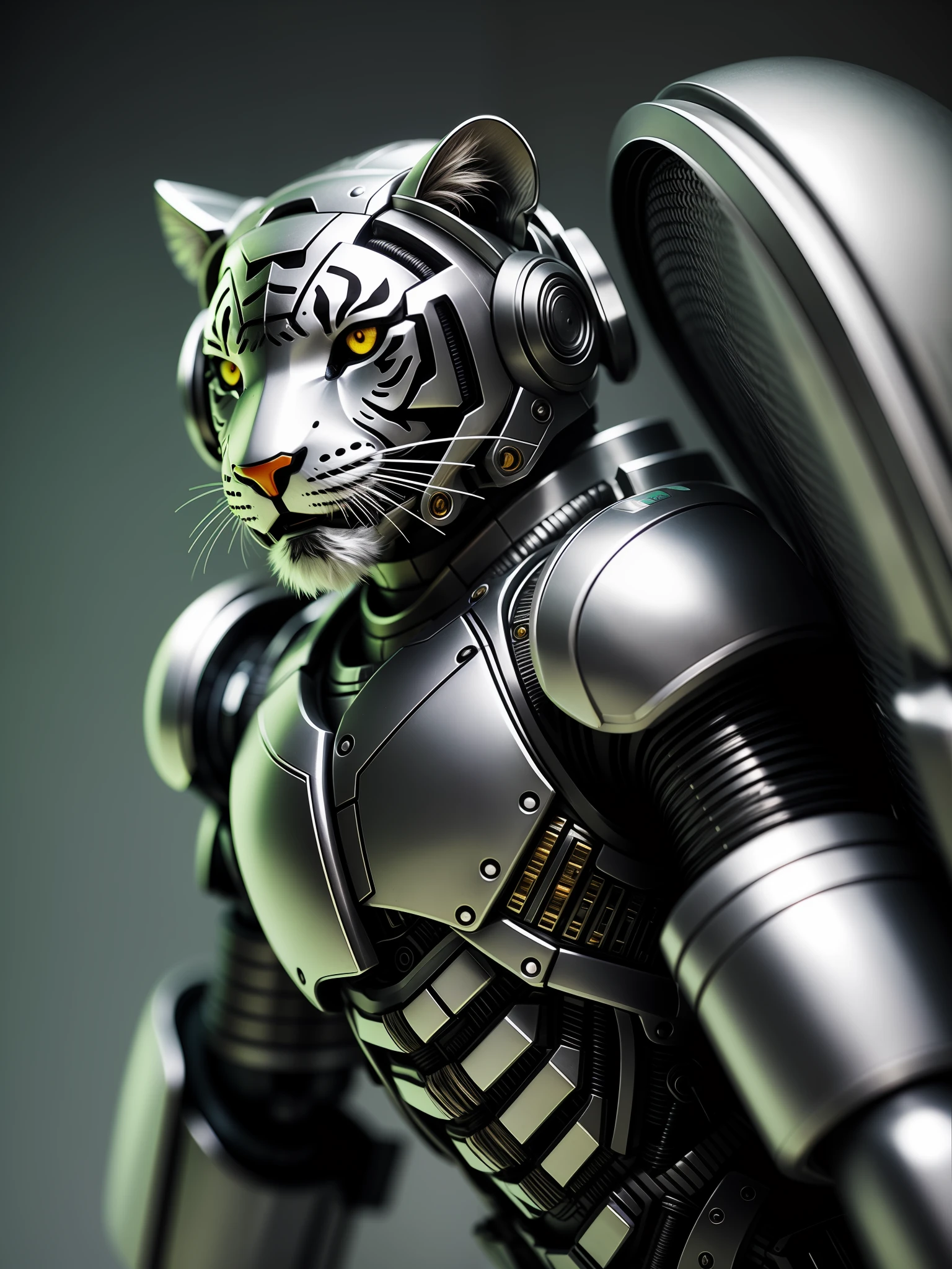 A cute little tiger in metal armor, (cyborg: 1.1), ([tail | detailed wire]:1.3), (intricate detail), hdr, (hyperdetailed: 1.2), cinematic shot, vignette, centered