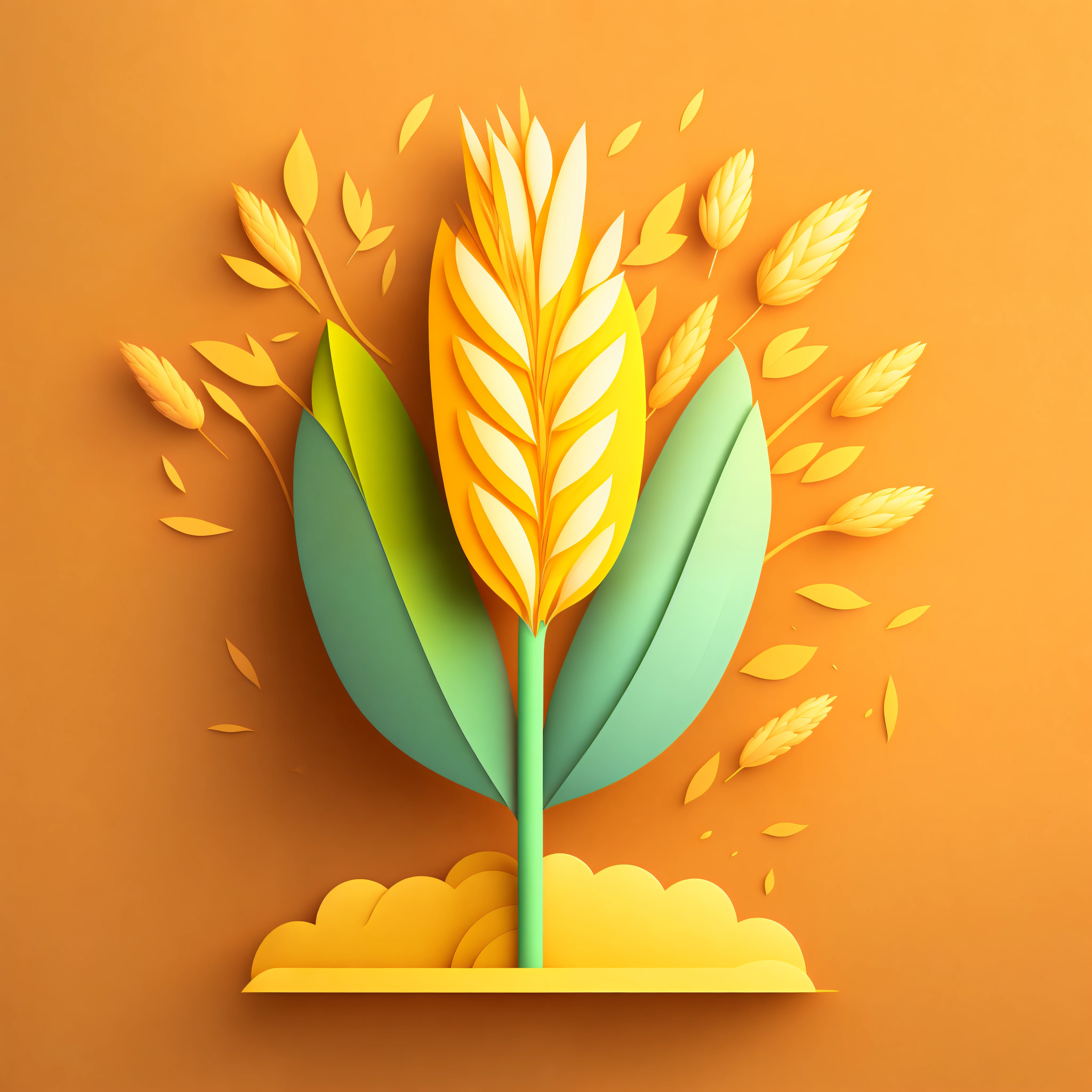 Design a 2D, flat, and minimalist logo in a cartoon style that features a wheat stalk and conveys a sense of vibrant energy and growth. Use clean lines, bright colors, and simple shapes to create a playful and inviting look. Consider incorporating a character or mascot to represent the wheat stalk and add a sense of personality to the logo. Play with scale and proportion to make the wheat stalk stand out as the focal point of the design. Use a playful, bold font to convey a sense of liveliness and energy,vector-art