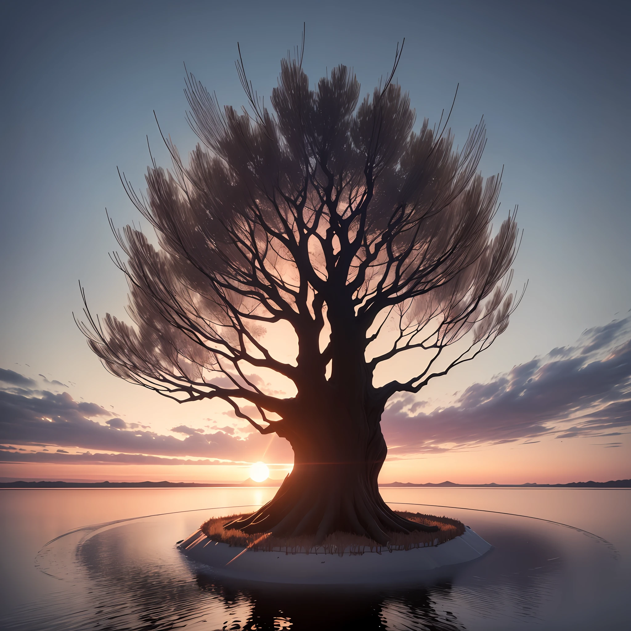 silhouette of a tree, branches extending out to the sky, 3d animation fantasy style --auto --s2