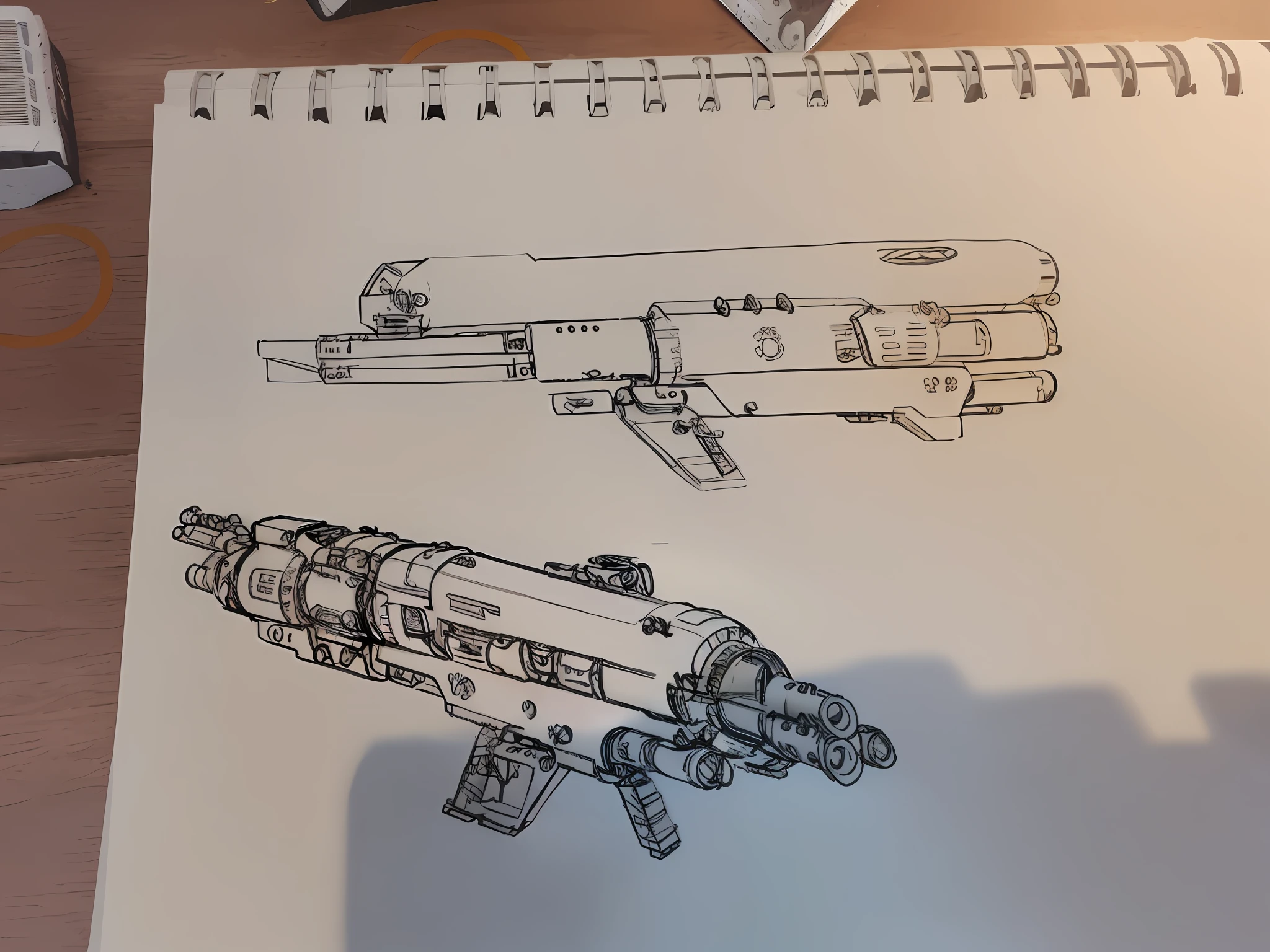 Rocket artillery, sci-fi futurism, heavy bazooka, rotary bazooka, gatling