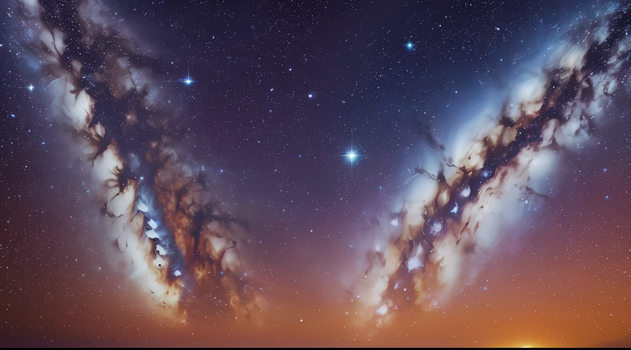 "Create an image with the feeling that it was painted by a great painter, depicting divine energy in the middle of the universe, with a great focus on the natural beauty of stars and galaxies in high resolution and a dazzling lighting of warm tones in contrast to cold tones subtly." --auto --s2