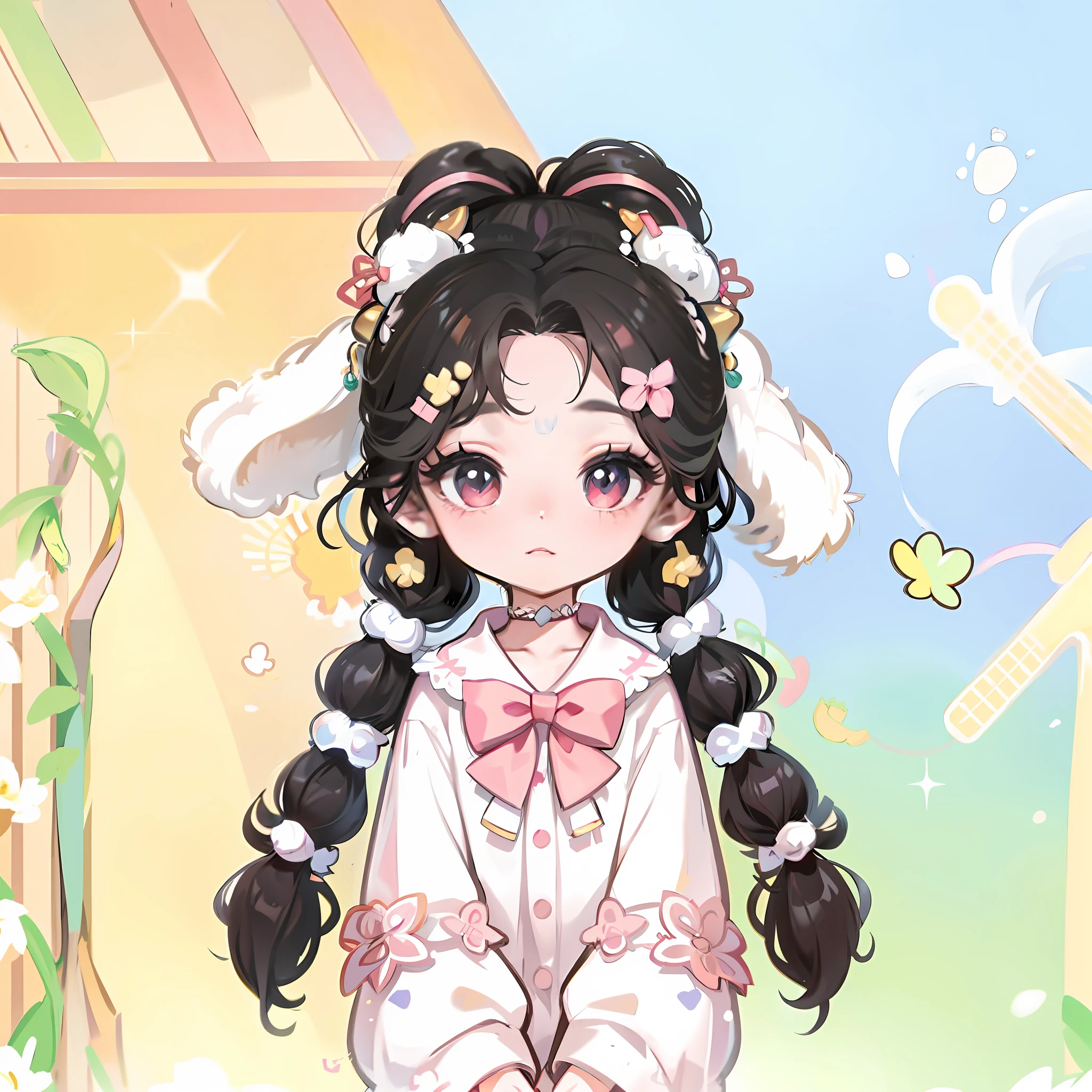 anime girl with long black hair and a white shirt and pink bow, cute art style, kawaii realistic portrait, ruan cute vtuber, 🍁 cute, cute detailed digital art, cute character, cute portrait, cute anime style, loli, cutecore, guweiz, original chibi bunny girl, 中 元 节, anime moe artstyle