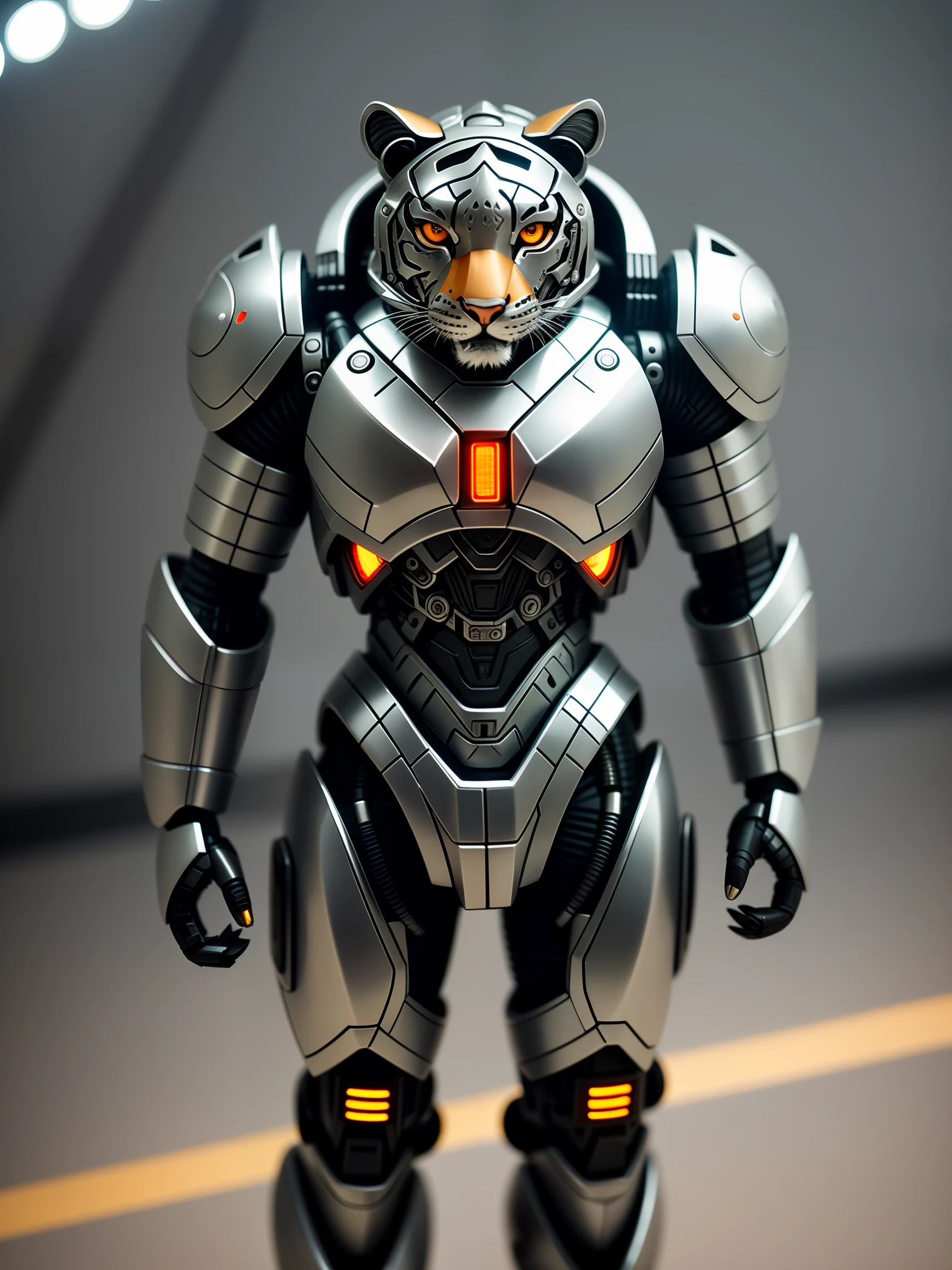 A cute little tiger in metal armor, (cyborg: 1.1), ([tail | detailed wire]:1.3), (intricate detail), hdr, (hyperdetailed: 1.2), cinematic shot, vignette, centered