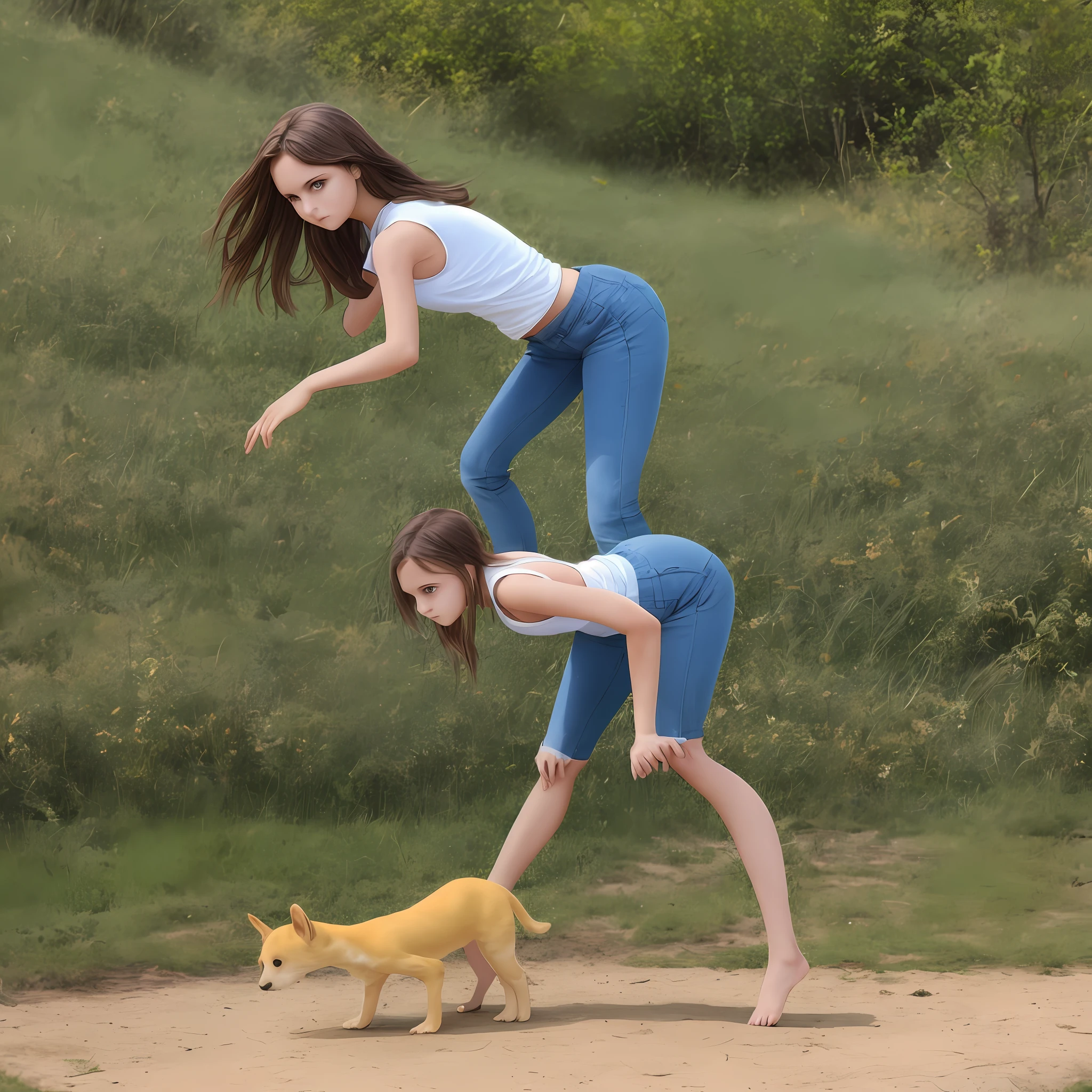 A very beautiful and cute girl with a beautiful body is standing on all fours