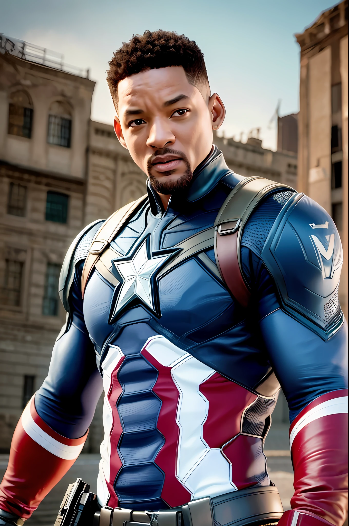 High definition picture quality, 8k photo, intricate details: 1.2, cinematic lighting, american actor Will Smith, Captain America, , , , --q 1, DSLR --v 6 --s2