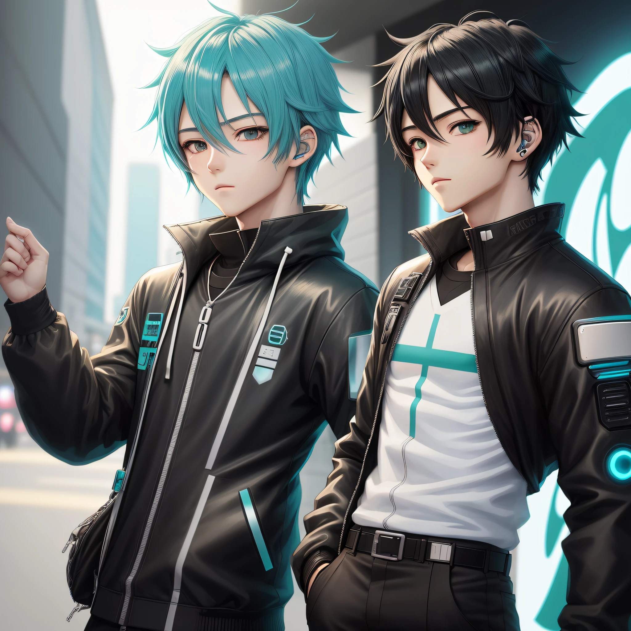 Chico de anime con cabello verde y ojos azules sosteniendo su cabello en el aire, Hatsune Miku Short Hair, Anime boy with Black Hair, 2 D Anime Style, In an Anime Style, Anime Style Portrait, An Anime boy, Anime femboy, De alta calidad Color Sketch, Anime Style Character, Subtle Anime Style, Anime Boy, Clean detailed Anime Style, cyborg guy, cyberpunk, robot human