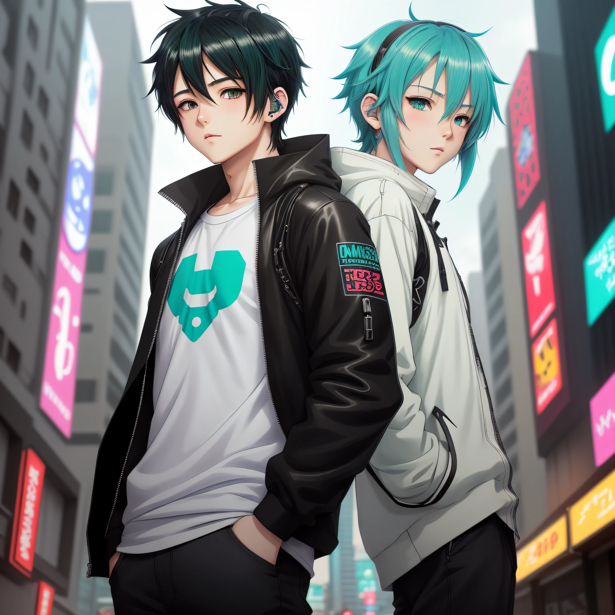 Chico de anime con cabello verde y ojos azules sosteniendo su cabello en el aire, Hatsune Miku Short Hair, Anime boy with Black Hair, 2 D Anime Style, In an Anime Style, Anime Style Portrait, An Anime boy, Anime femboy, De alta calidad Color Sketch, Anime Style Character, Subtle Anime Style, Anime Boy, Clean detailed Anime Style, cyborg guy, cyberpunk, robot human
