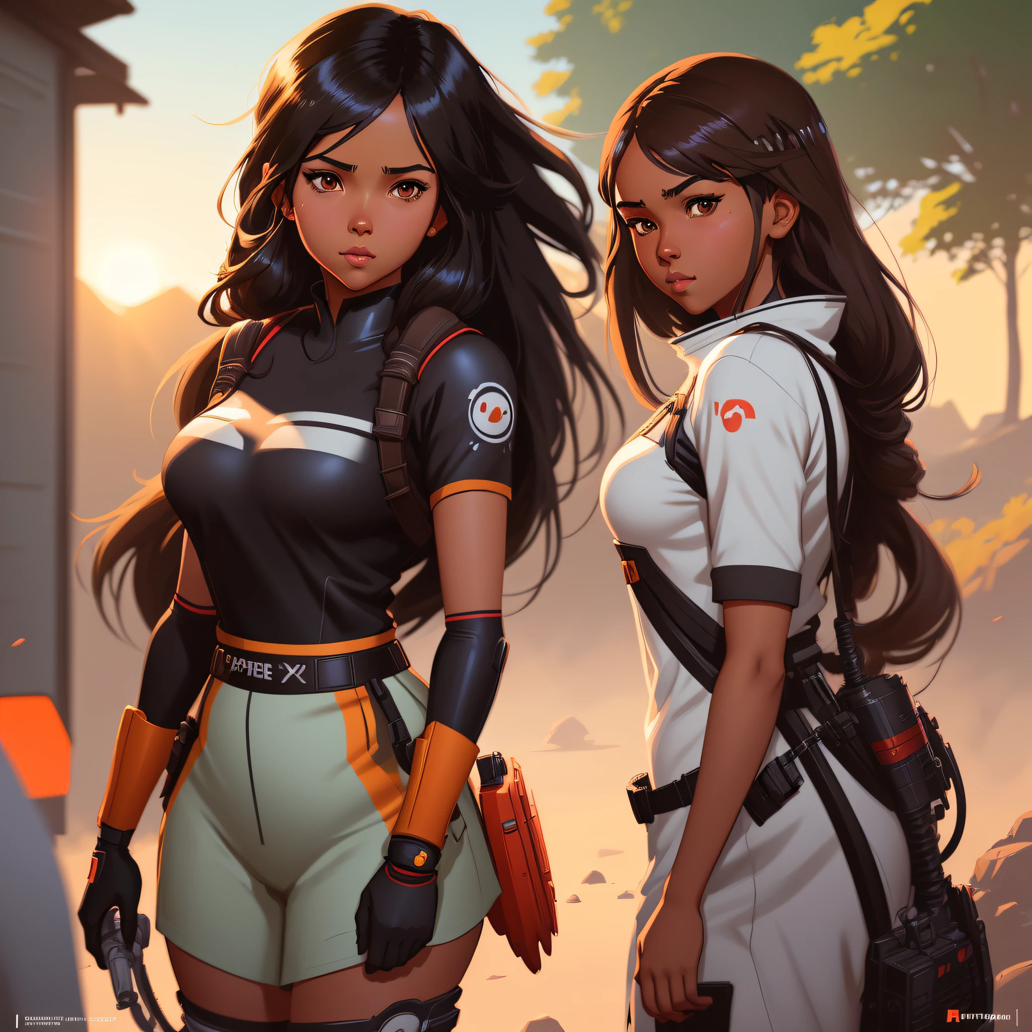 anime, female, brown skin, long hair, apex legends, Artgerm and Atey Ghailan, digital art by Ilya Kuvshinov, Ilya Kuvshinov style, background by Ilya Kuvshinov, Guwiiz art style, anime art style