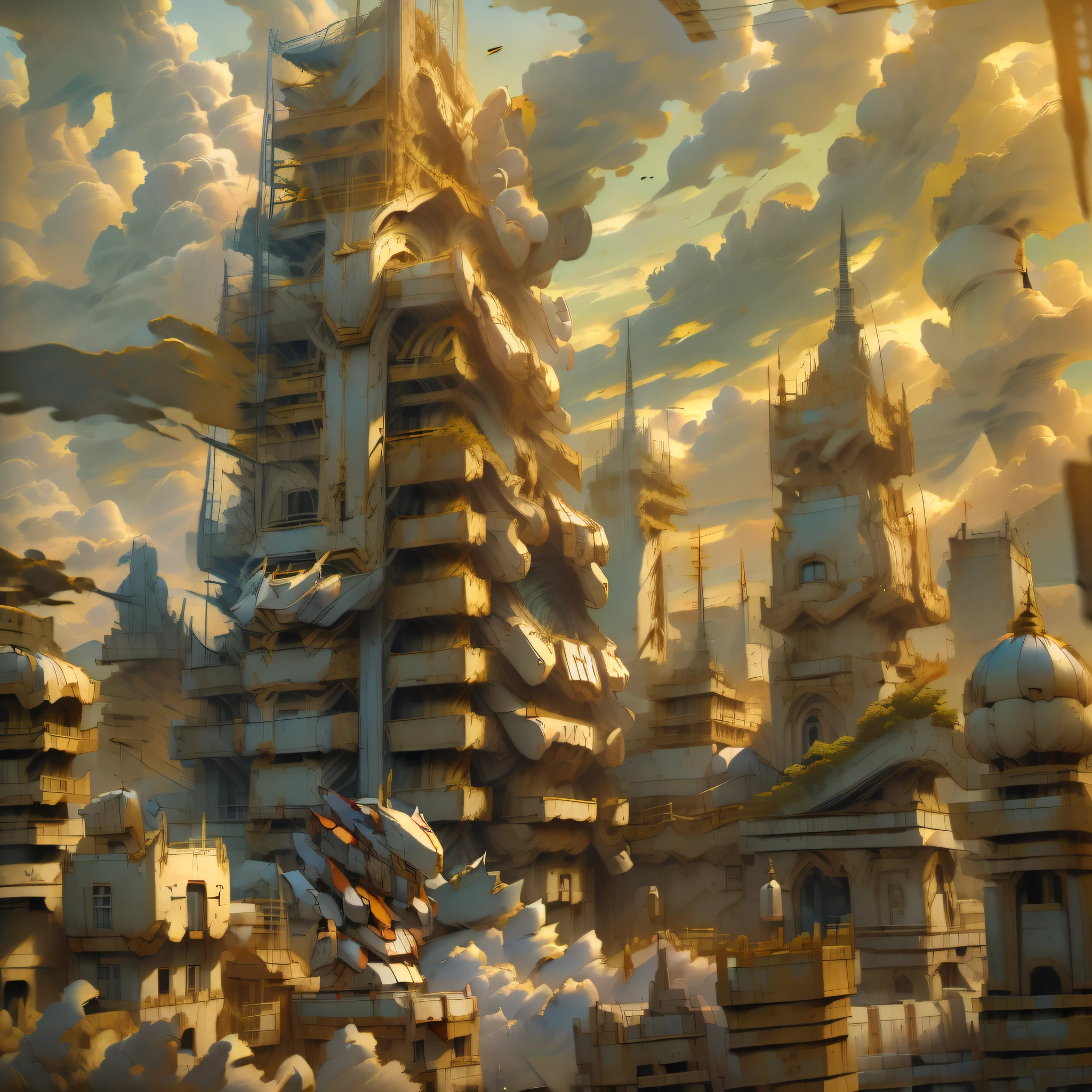 "((Japanese Mech, Gundam, Masterpiece quality), (Main View, Ruins, Ruins, Ruins, Ruins, Post-War Scenes), (Close-up, White, Handsome, Head Bowed, Rifle Held), (Vista, City, Floating Clouds)) (Smoke, Battlefield) (Damaged, Exposed Skeleton, Battle Damage, Hit Form)"