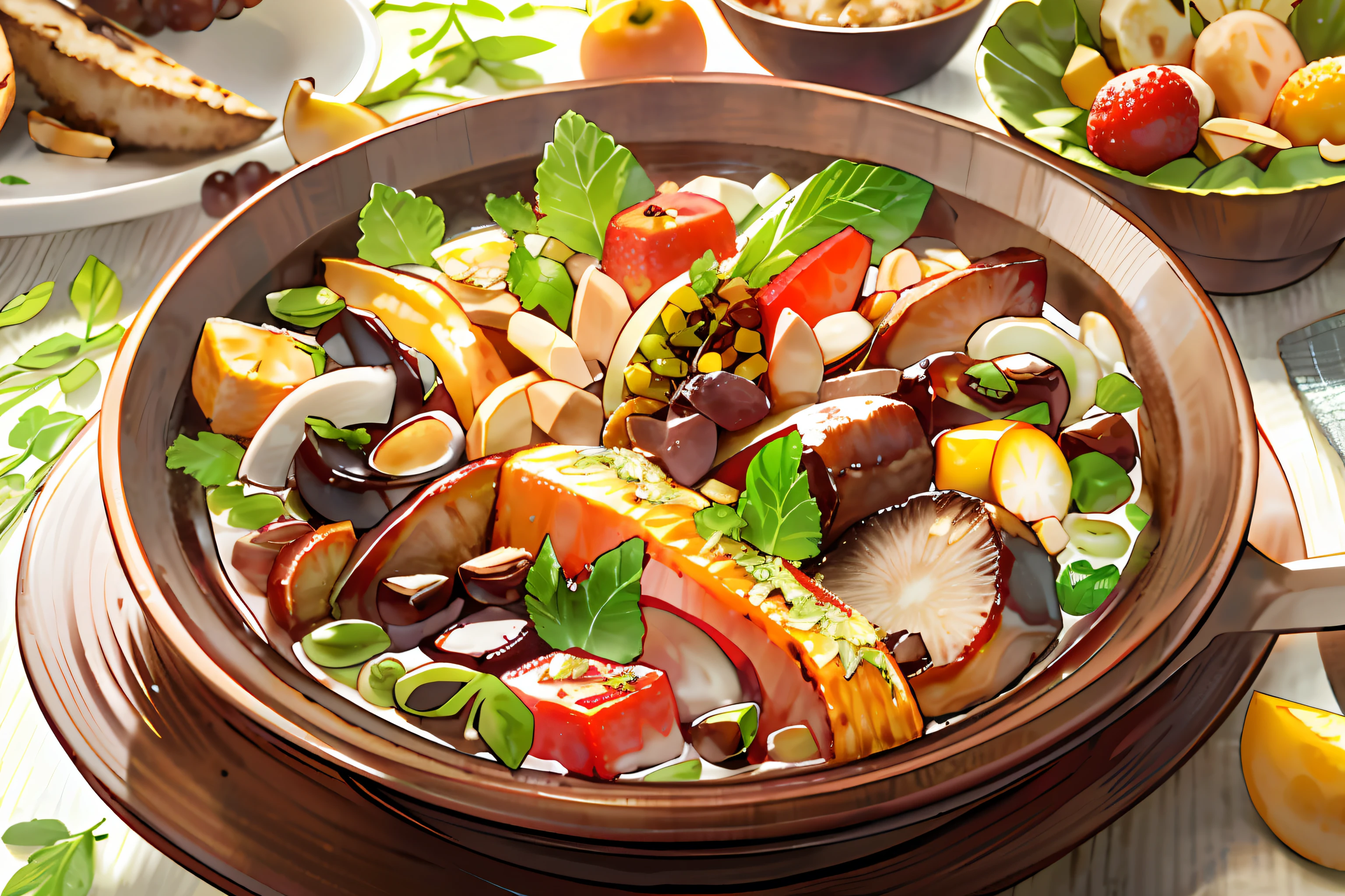 Create an image just of a breakfast with lots of fruit, in a format of 2460x2460