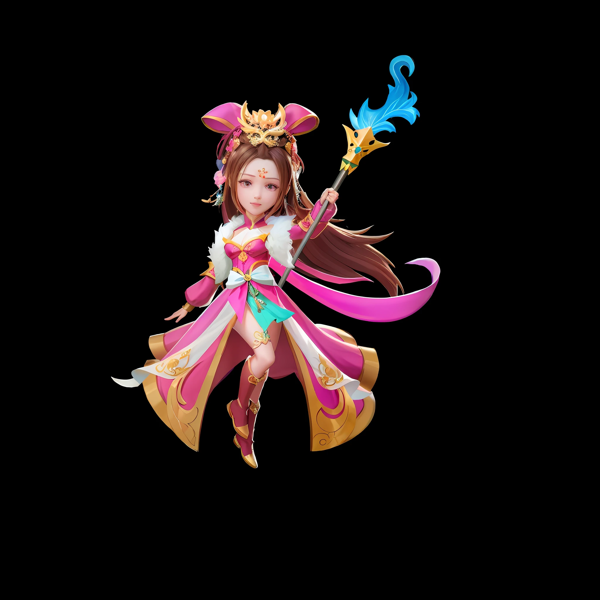 a close up of a woman in a pink dress holding a blue and yellow staff, epic mage girl character, inspired by Lan Ying, yun ling, inspired by Pu Hua, full body xianxia, inspired by Ju Lian, xianxia hero, queen of the sea mu yanling, nezha, bian lian, inspired by Wu Bin