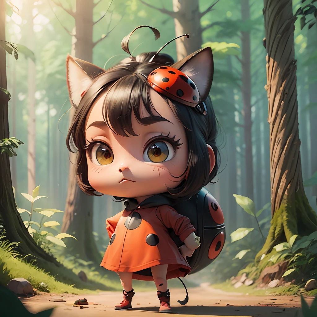 Create a cartoon-style ladybug character in the forest --auto --s2