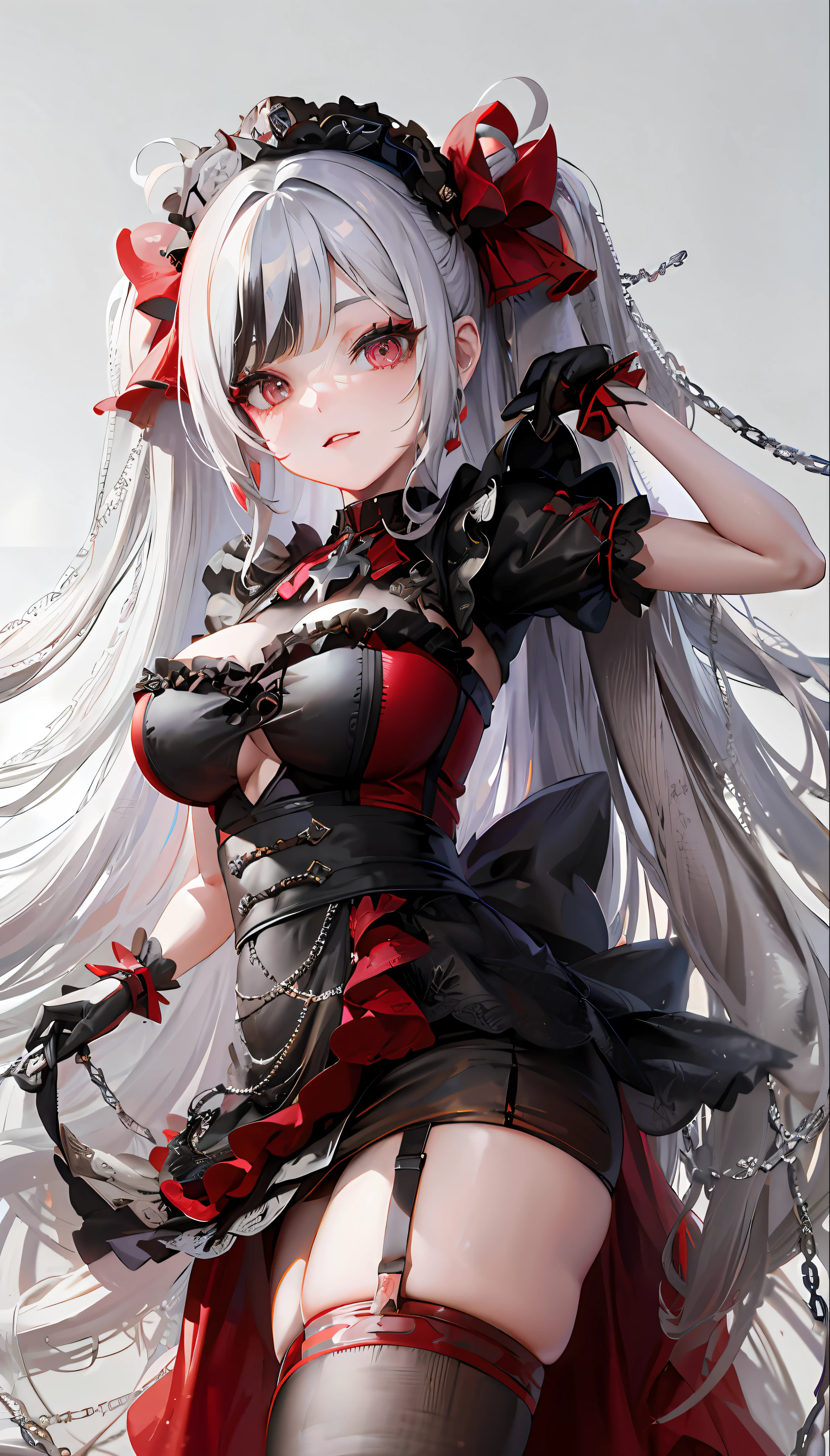 anime - style figure of a woman with long white hair and a red dress, 8k high quality detailed art, render of a cute 3d anime girl, cute anime waifu in a nice dress, smooth anime cg art, photorealistic anime girl render, gothic maiden anime girl, small curvy , azur lane style, seductive anime girl, lolidress