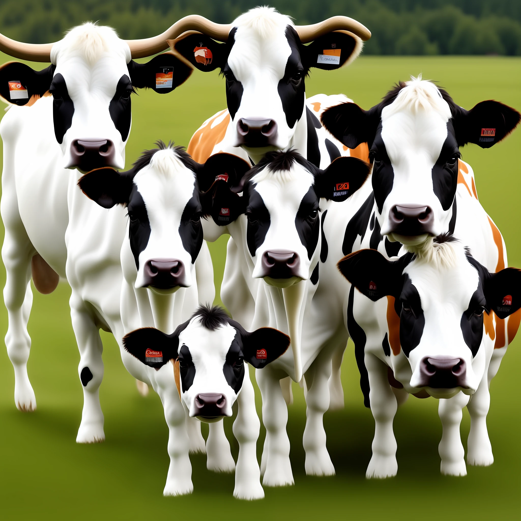 a realistic photo of a dog between two cows, fun, cute, Chaos and Order