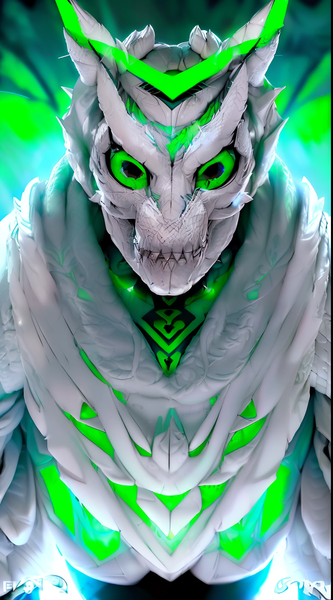 high quality ((Hooded sweatshirts and a hooded back)) ((ultra realistic masterpiece)) (( HyperForce Exoskeleton Suit )) (((full body)) ((::: neon bright light green eyes:::)) (( robust white skull mask with sharp metal teeth) (( :: natural lighting :: )) bokeh :: 8k :: best quality :: masterpiece " ((tattoos of a dragon on the face))