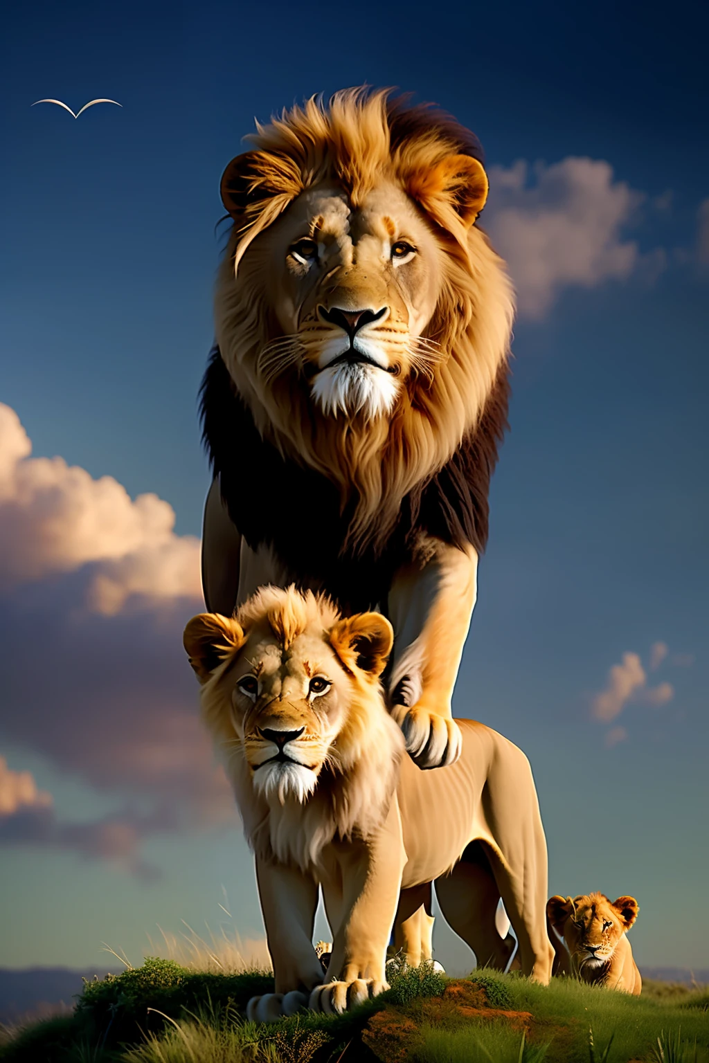Lion,king,child,war,other world,8 k,in parallel reality,3 D