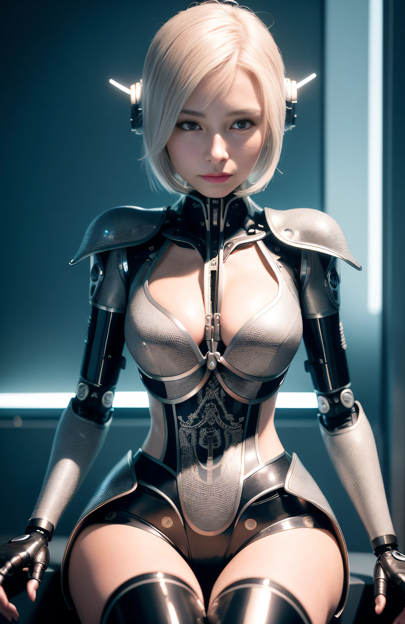 Intricate 3d rendering of highly detailed beautiful ceramic silhouette female robot face, cyborg, robotic parts, 150 mm, beautiful studio soft light, rim light, vibrant details, luxury cyberpunk, lace, surreal, anatomy , Facial Muscles, Cable Wires, Microchip, Elegant, Beautiful Background, Octane Rendering, HR Giger Style, 8k, Best Quality, Masterpiece, Illustration, Very Delicate and Beautiful, Very Detailed, CG, Uniform, Wallpaper, (fidelity, fidelity: 1.37), amazing, fine detail, masterpiece, best quality, official art, very detailed cg unity 8k wallpaper, absurd, unbelievably absurd, robot, silver helmet, full body , sit and write