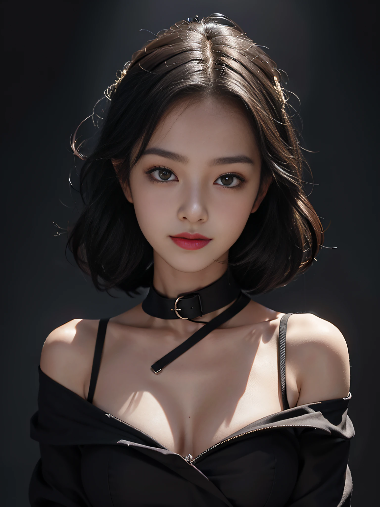 1 girl, shoulders, smile, cute, waist up, deep shadow, in the dark, understated, close-up
Best quality, masterpiece, (realistic: 1.4)