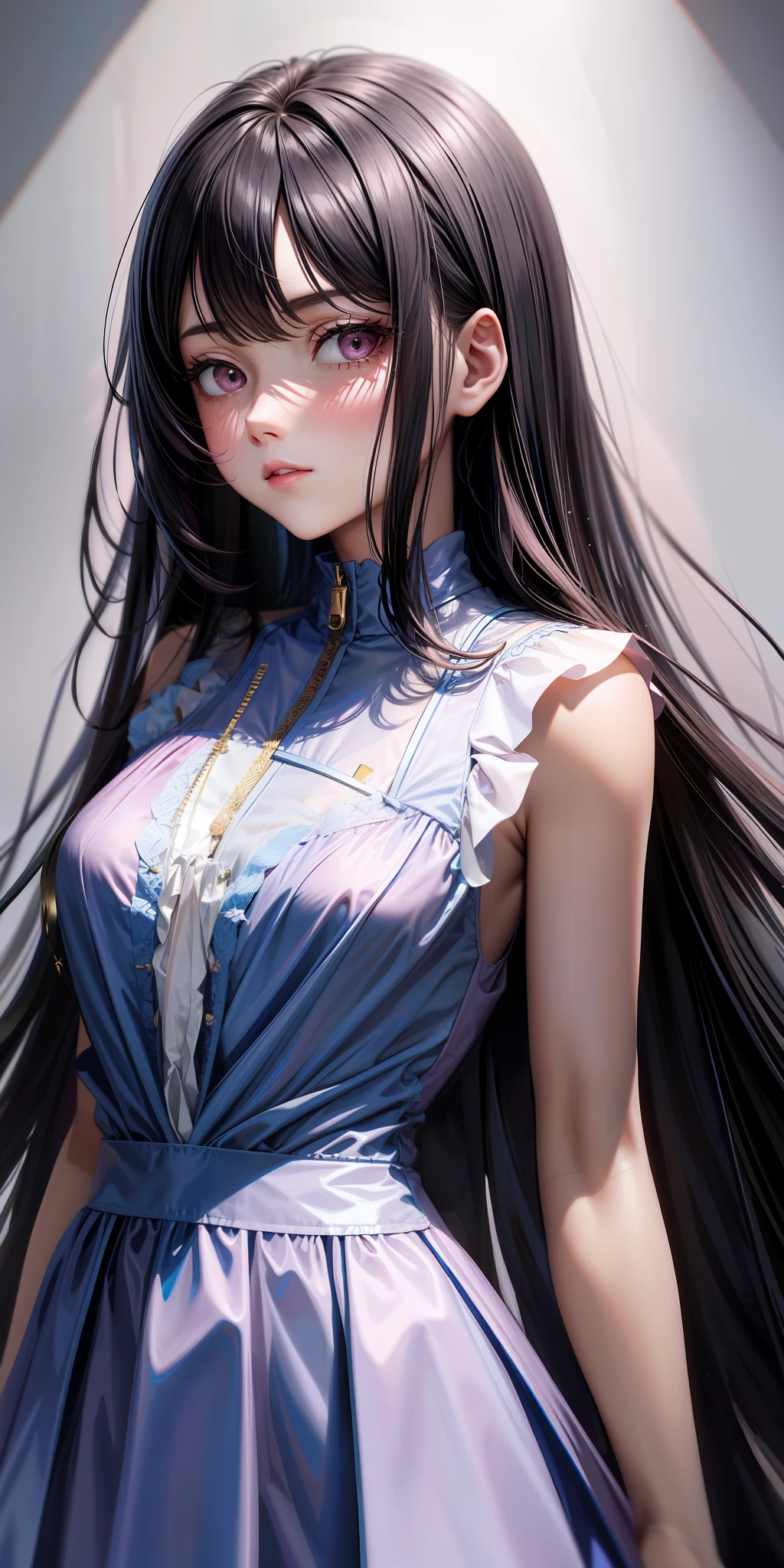 Wear a light pink loose dress × attached to the chest of the right hand
