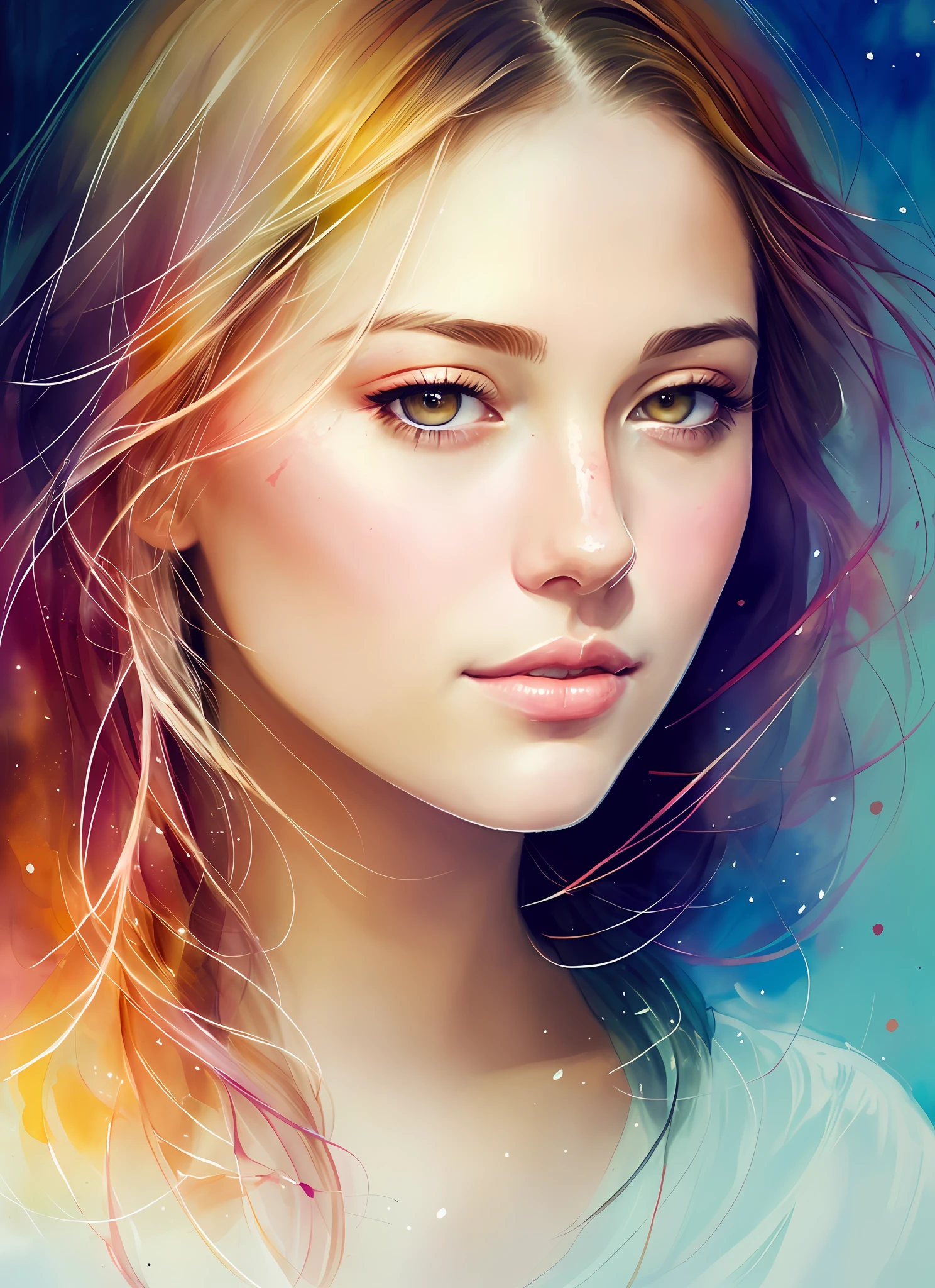 A painting of Mse a woman by Agnes Cecile, luminous drawing, pastel colors, inkdrops, autumn lights, Kelly Brook
