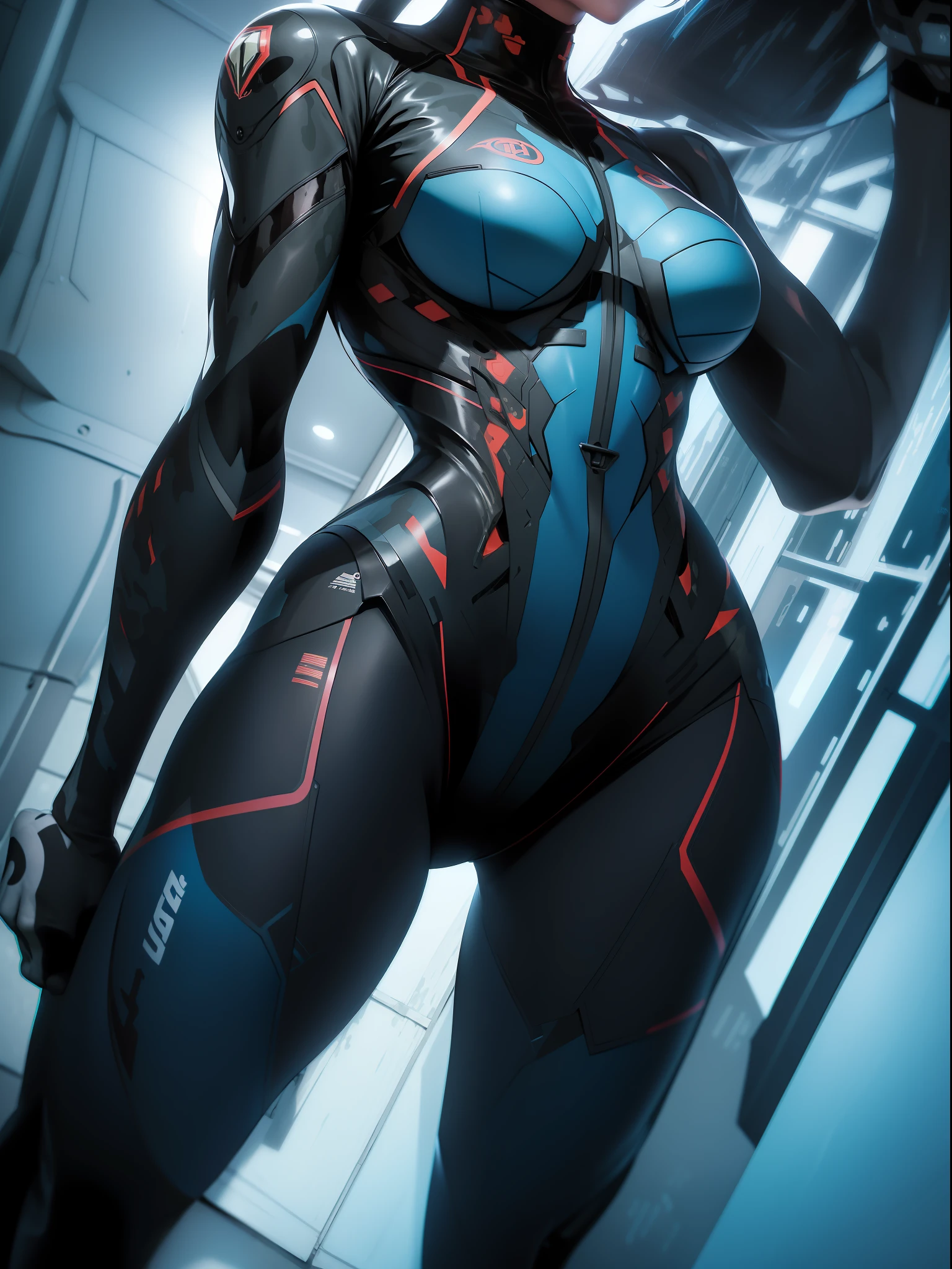 ((Best quality)), ((masterpiece)), (detailed: 1.4), (Absurd), War-ready female fighter pilot with military helmet, full body, marine, dark skin, defined muscular sculptural body, whole body, bare half-thick thighs, closed mouth, muscular body covered in technological clothing, neon evangelion, semi nude, generous neckline, ((perfect medium breasts)), (super light blue eyes without pupils), ((military camouflage clothing)), (((short black)))), long eyelashes heavy makeup, garter belt, by mucha, niji --V5, close to real, psychopathic, crazy face, sexy pose, background with a giant neon style Robot head Genesis evangelion, 2 piece clothing, shoulder pads with airplane wings, pastel, centered, scale to fit the dimensions, HDR (High Dynamic Range),Ray Tracing, NVIDIA RTX,Super-Resolution,Unreal 5,Subsurface Dispersion, PBR Texture, Post-processing, Anisotropic filtering, Depth of field, Maximum clarity and sharpness, Multilayer textures, Albedo and specular maps, Surface shading, Accurate simulation of light-material interaction, Perfect proportions, Octane Render, Two-tone lighting, Wide aperture, Low ISO, White balance, Rule of thirds, 8K RAW, crysisnanosuit