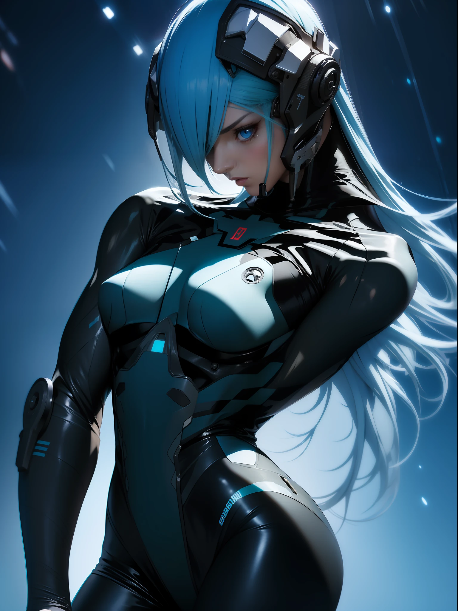 ((Best quality)), ((masterpiece)), (detailed: 1.4), (Absurd), War-ready female fighter pilot with military helmet, full body, marine, dark skin, defined muscular sculptural body, whole body, bare half-thick thighs, closed mouth, muscular body covered in technological clothing, neon evangelion, semi nude, generous neckline, ((perfect medium breasts)), (super light blue eyes without pupils),  ((military camouflage clothing)), (((short black)))), long eyelashes heavy makeup, garter belt, by mucha, niji --V5, close to real, psychopathic, crazy face, sexy pose, background with a giant neon style Robot head Genesis evangelion, 2 piece clothing, shoulder pads with airplane wings, pastel, centered, scale to fit the dimensions, HDR (High Dynamic Range),Ray Tracing, NVIDIA RTX,Super-Resolution,Unreal 5,Subsurface Dispersion, PBR Texture, Post-processing, Anisotropic filtering, Depth of field, Maximum clarity and sharpness, Multilayer textures, Albedo and specular maps, Surface shading, Accurate simulation of light-material interaction, Perfect proportions, Octane Render, Two-tone lighting, Wide aperture, Low ISO, White balance, Rule of thirds, 8K RAW, crysisnanosuit