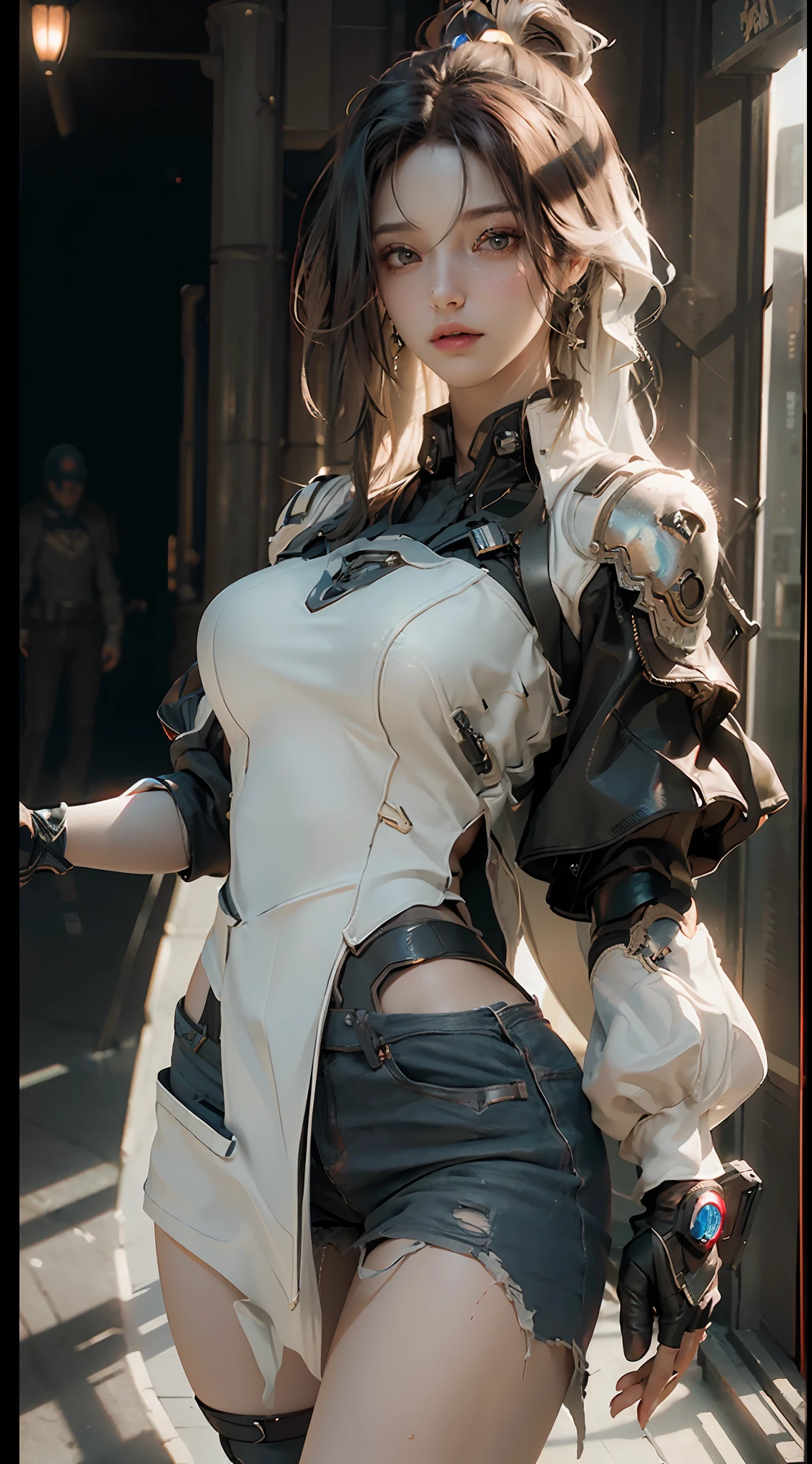 ((Best quality)), ((masterpiece)), (detailed:1.4), 3D, an image of a beautiful cyberpunk female,HDR (High Dynamic Range),Ray Tracing,NVIDIA RTX,Super-Resolution,Unreal 5,Subsurface scattering,PBR Texturing,Post-processing,Anisotropic Filtering,Depth-of-field,Maximum clarity and sharpness,Multi-layered textures,Albedo and Specular maps,Surface shading,Accurate simulation of light-material interaction,Perfect proportions,Octane Render,Two-tone lighting,Wide aperture,Low ISO,White balance,Rule of thirds,8K RAW,