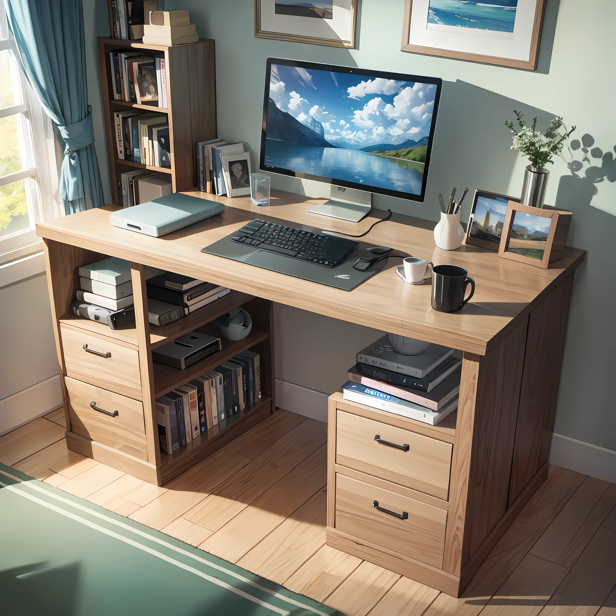 home computer desk,photorealistic