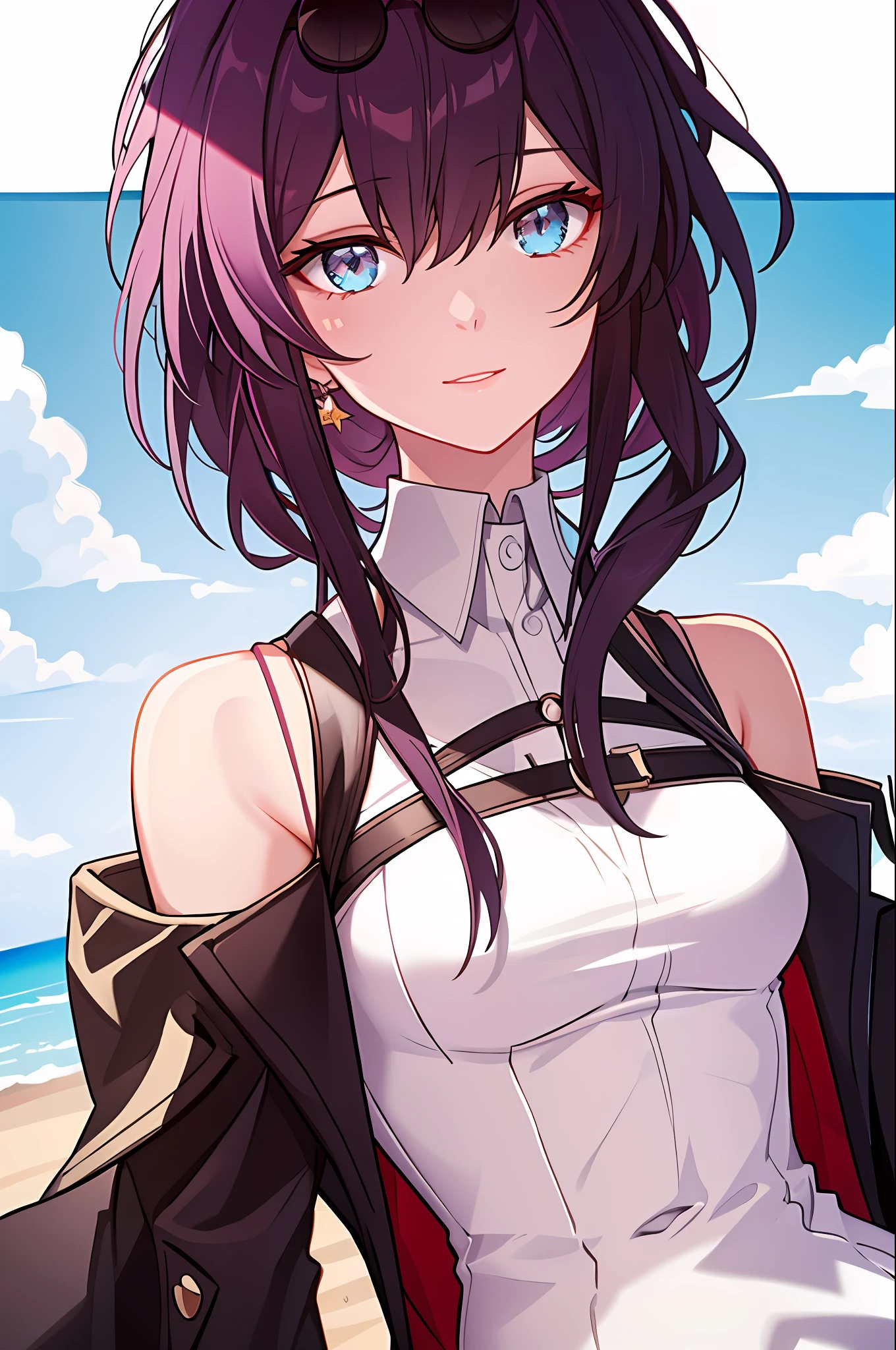 a girl,beach,(best quality:1.1), (masterpiece:1.2), high quality shadow, beautiful detailed, (high detailed skin, skin details),(wide_landscape,8k), beautiful face, detailed eyes, depth of field, best quality, highres, best shadow, best illumination,