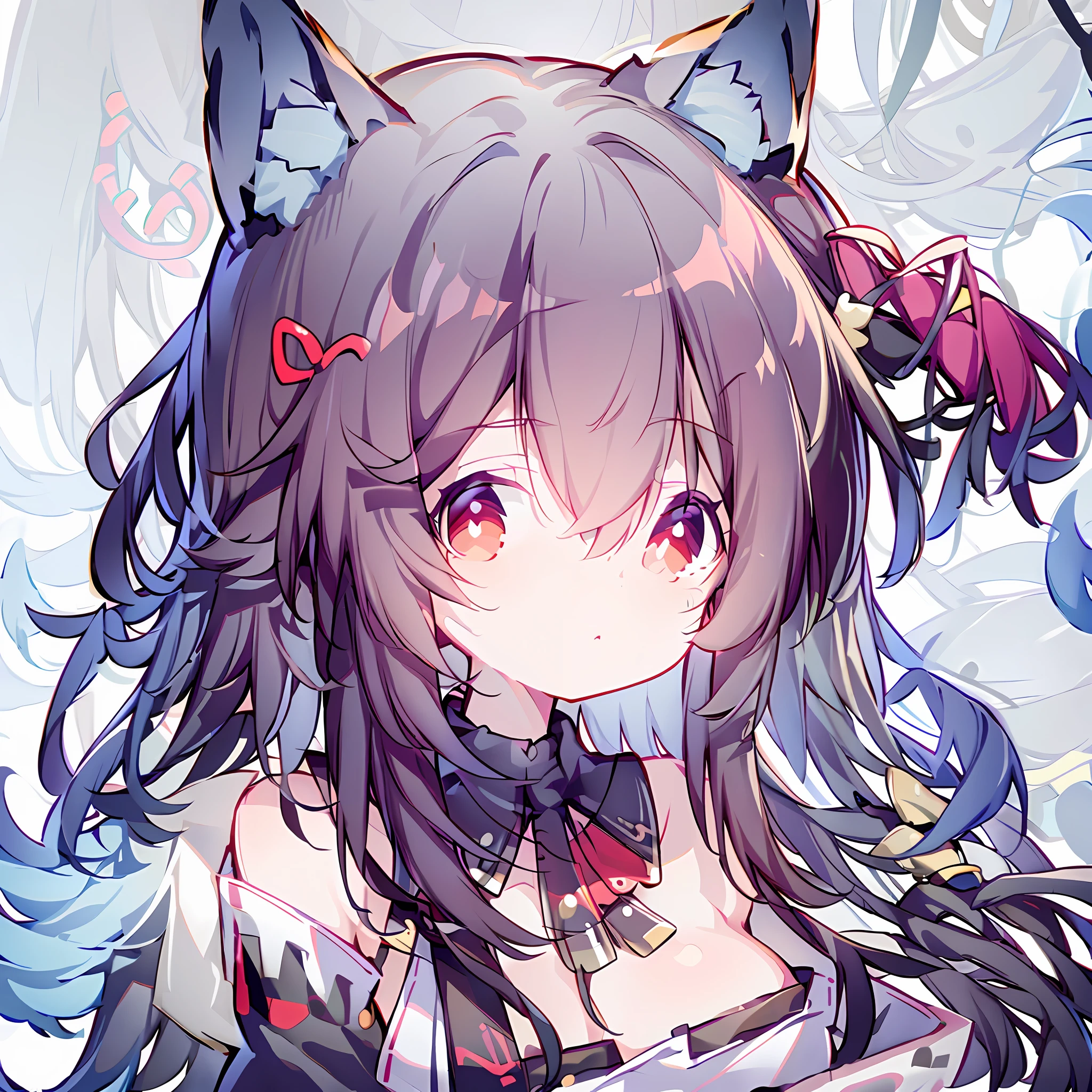 1girl, animal_ear_fluff, animal_ears, bangs, blush, , cat_ears, closed_mouth, eyebrows_visible_through_hair, frills, red_