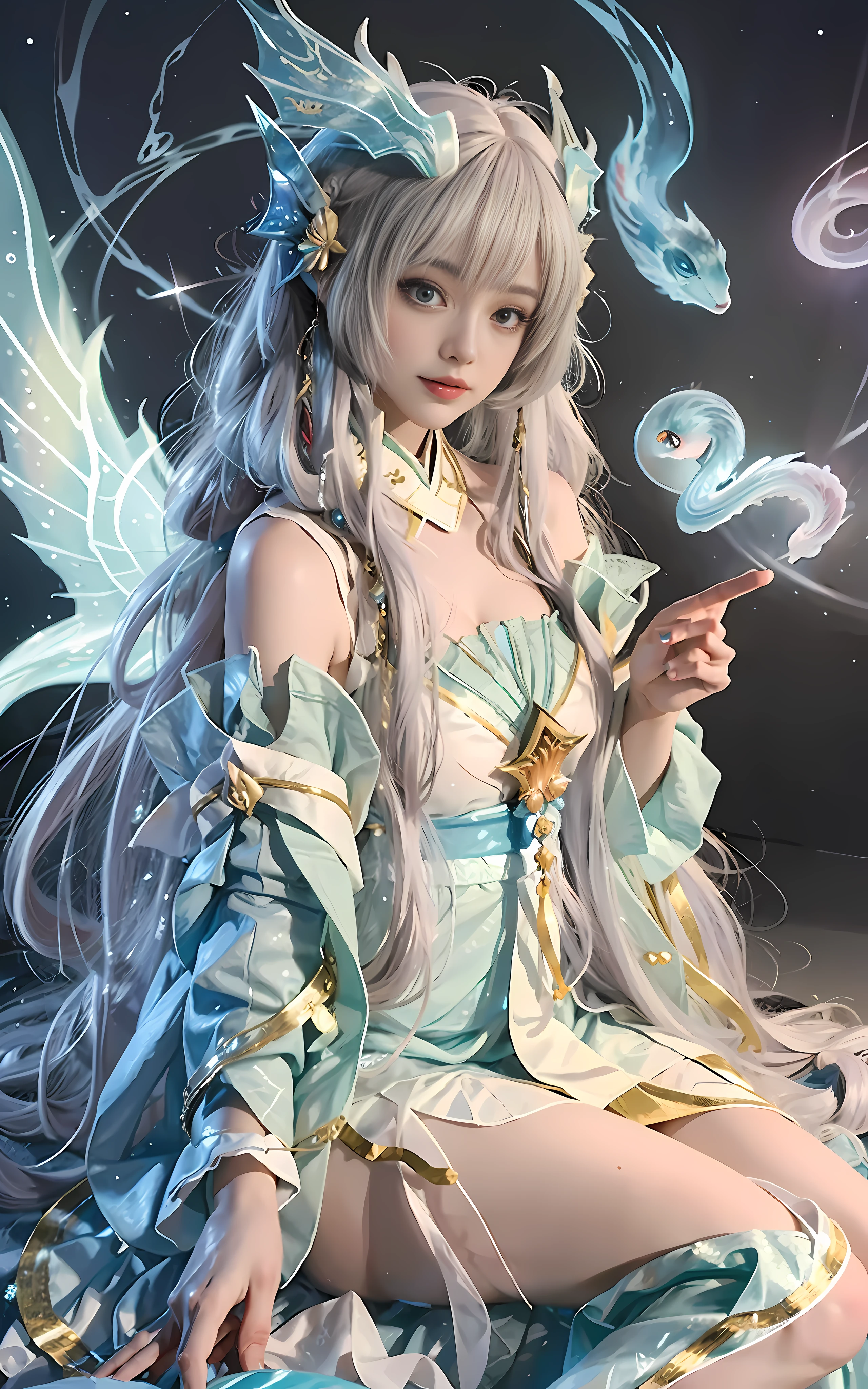 Close-up of women in costumes on stage, full-body fairy, beautiful celestial mage, amazing young ethereal characters, beautiful fantasy queen, astral witch costume, Shaxi, flowing magic robe, white Hanfu, fairy fantasy, beauty Delfin, ethereal fantasy, elegant and charming cosplay, Hirase Jinyao, half-lying on the ground, charming, very coquettish, behind a Ferrari sports car