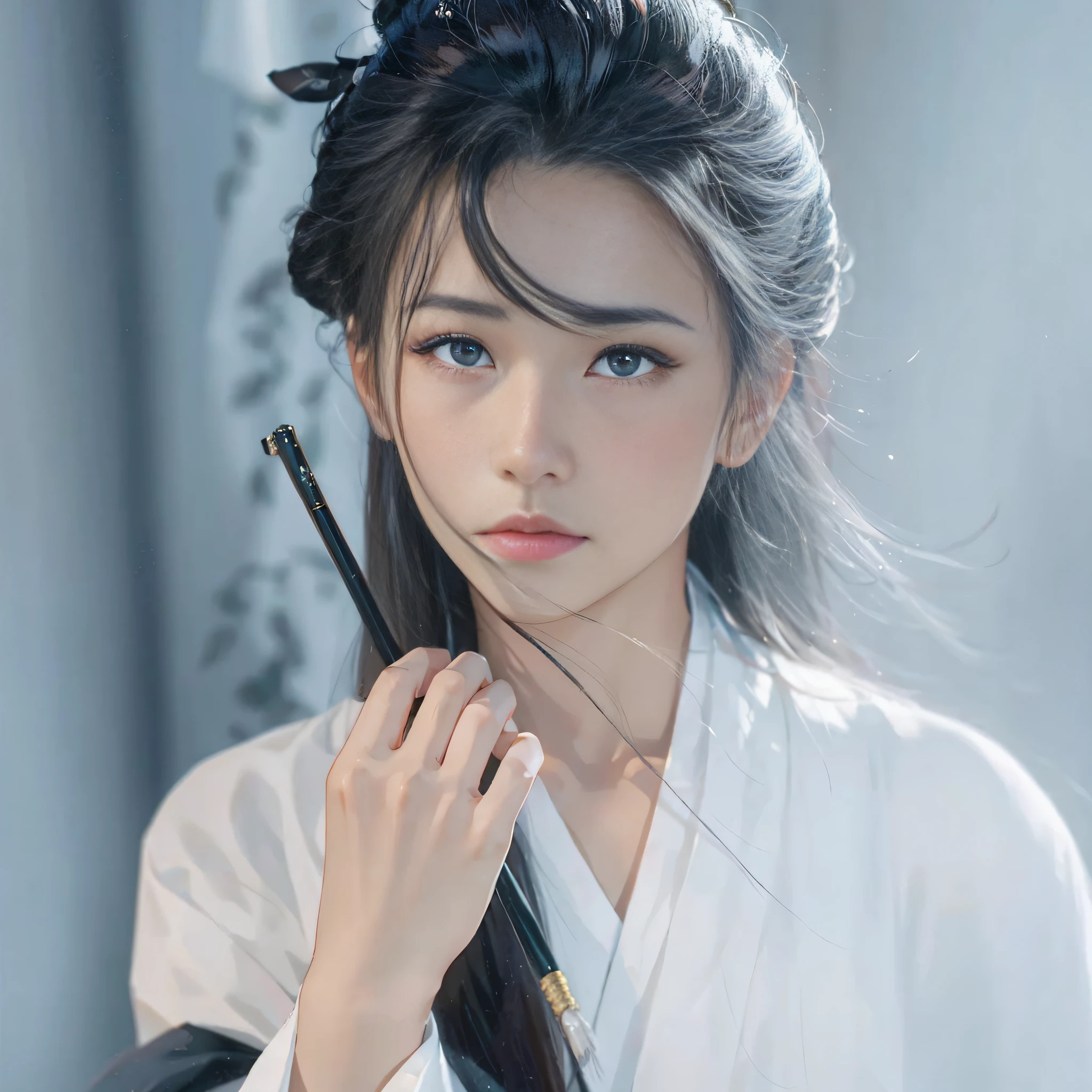masterpiece,best quality,photorealistic,hanfu,chinese traditional hair ornament,cinemagraphy,cinemac lighting, sad