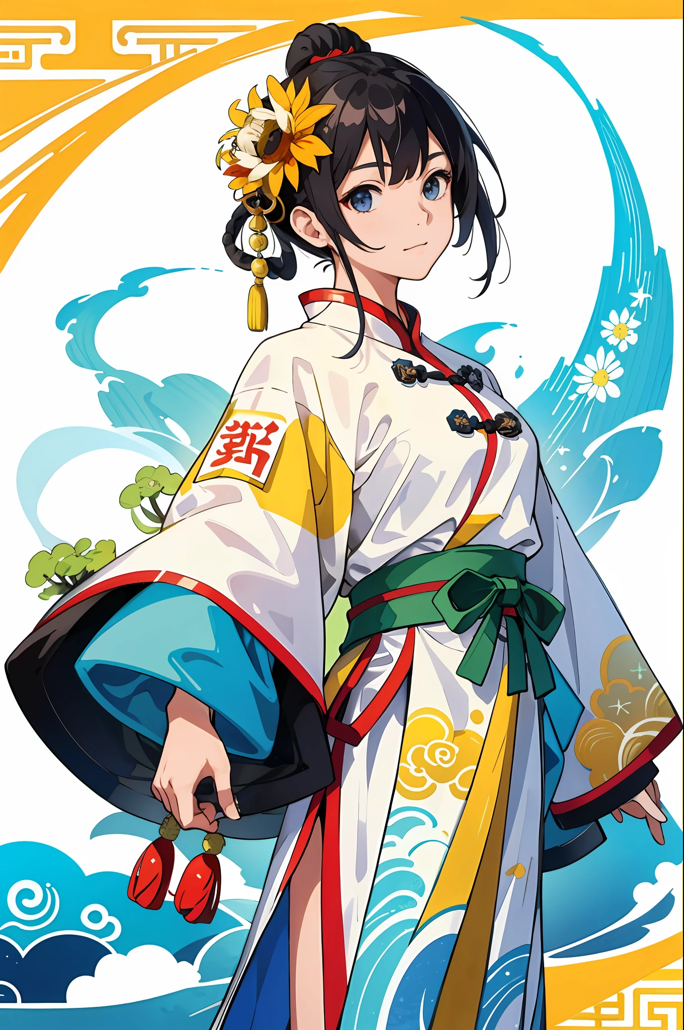 A girl, ancient Chinese costume, whole body, sunshine, clear face, clean white background, masterpiece, super detail, epic composition, ultra HD, high quality, extremely detailed, official art, uniform 8k wallpaper, super detail, 32k -- v 6