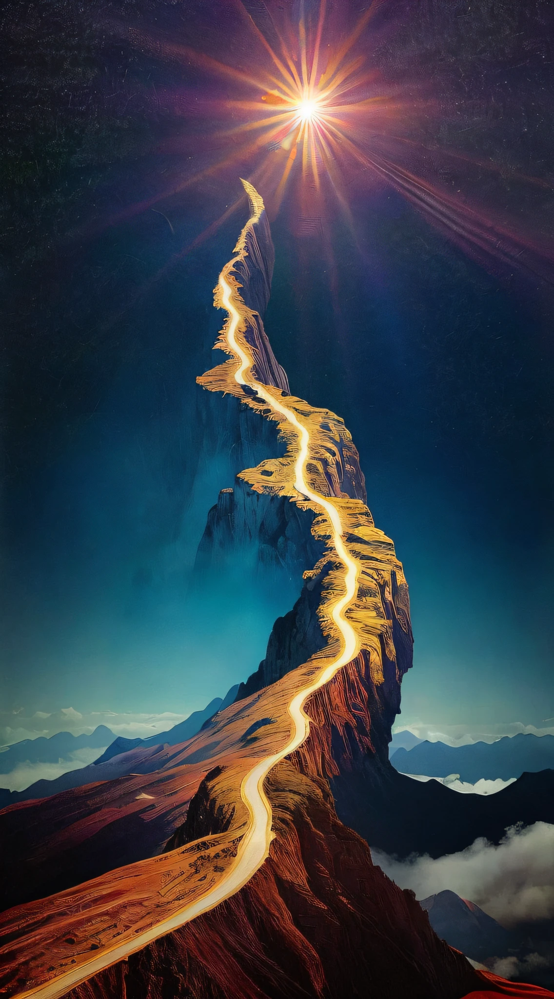 dreamlikeart, [light, paint, jwst, spiral galaxy, incomprehensible cosmic horror: ink, shadow, :0.25], Wang Hedi, double-faced, mountain horizon, sun, [fault | data bend]