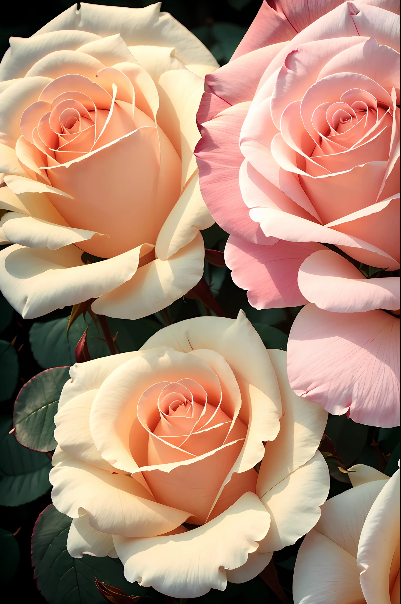 ((beautiful petals, delicate rose)),(floral, romantic, vintage, pastel),close-up view, high saturation, soft focus, warm color tone