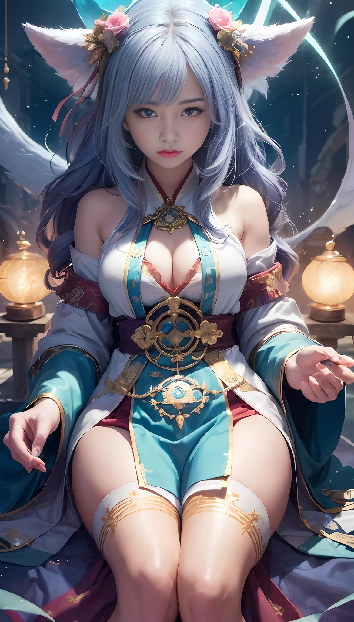 (1girl:1.3),solo,__body-parts__,
official art, unity 8k wallpaper, ultra detailed, beautiful and aesthetic, beautiful, masterpiece, best quality,Fantastical Atmosphere, Calming Palette, Tranquil Mood, Soft Shading,
Miko priestess, charm spell, talisman familiar, shrine maiden duties, --auto --s2
