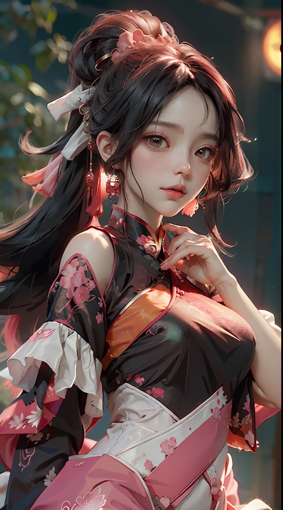 New Chinese style sunset and pink lines by Byard Wu and Marc Simonetti and George Inness, in an ominous resonant monochrome artwork style, Felicia Simion, Digital Art Technology Light Black and Magenta, Tumbling Wave Black and Orange – Q2 – S750 – V 5.