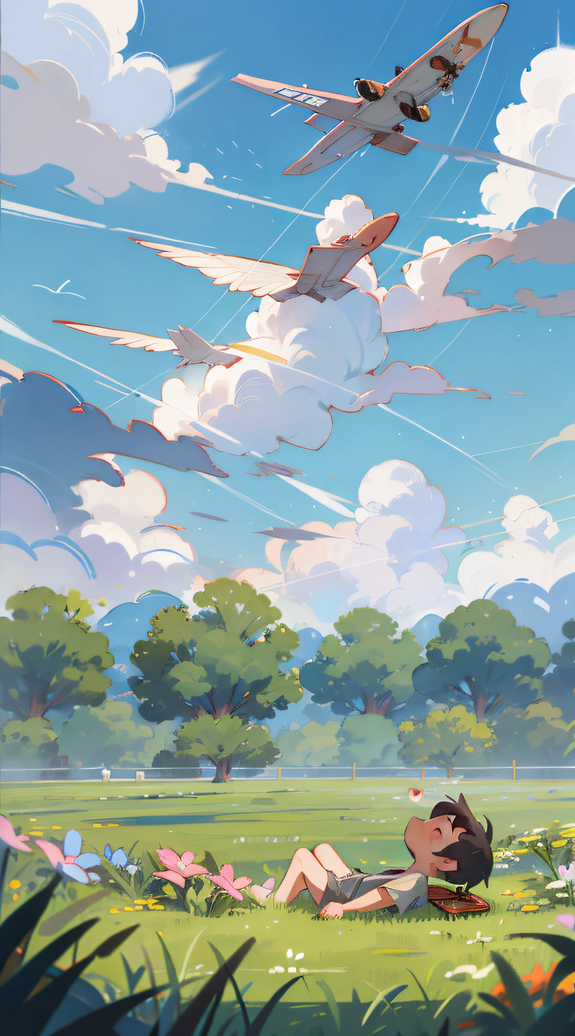 Summer, cool, a little boy is playing, happy, cheerful, sky, white clouds, roaring planes. This summer, it seems hotter than ever. The afternoon sun, scorching the earth, seemed to evaporate everything. The sound of cicadas, like a never-ending song, echoes in the air.

I sat under the tree, feeling the faint cool breeze, listening to the cicadas, and enjoying this rare quiet time. Although the weather is hot, at this moment, my heart is extremely calm.

Looking up, planes flew in the sky, leaving graceful arcs. They soar through the sky and move towards their goals, leaving people in awe.

At this moment, the sound of cicadas and the rumble of airplanes and the hot summer afternoon form a beautiful picture. Life may be full of hustle and bustle, but as long as we slow down, listen and feel, we will find that those beautiful moments are actually always around us.