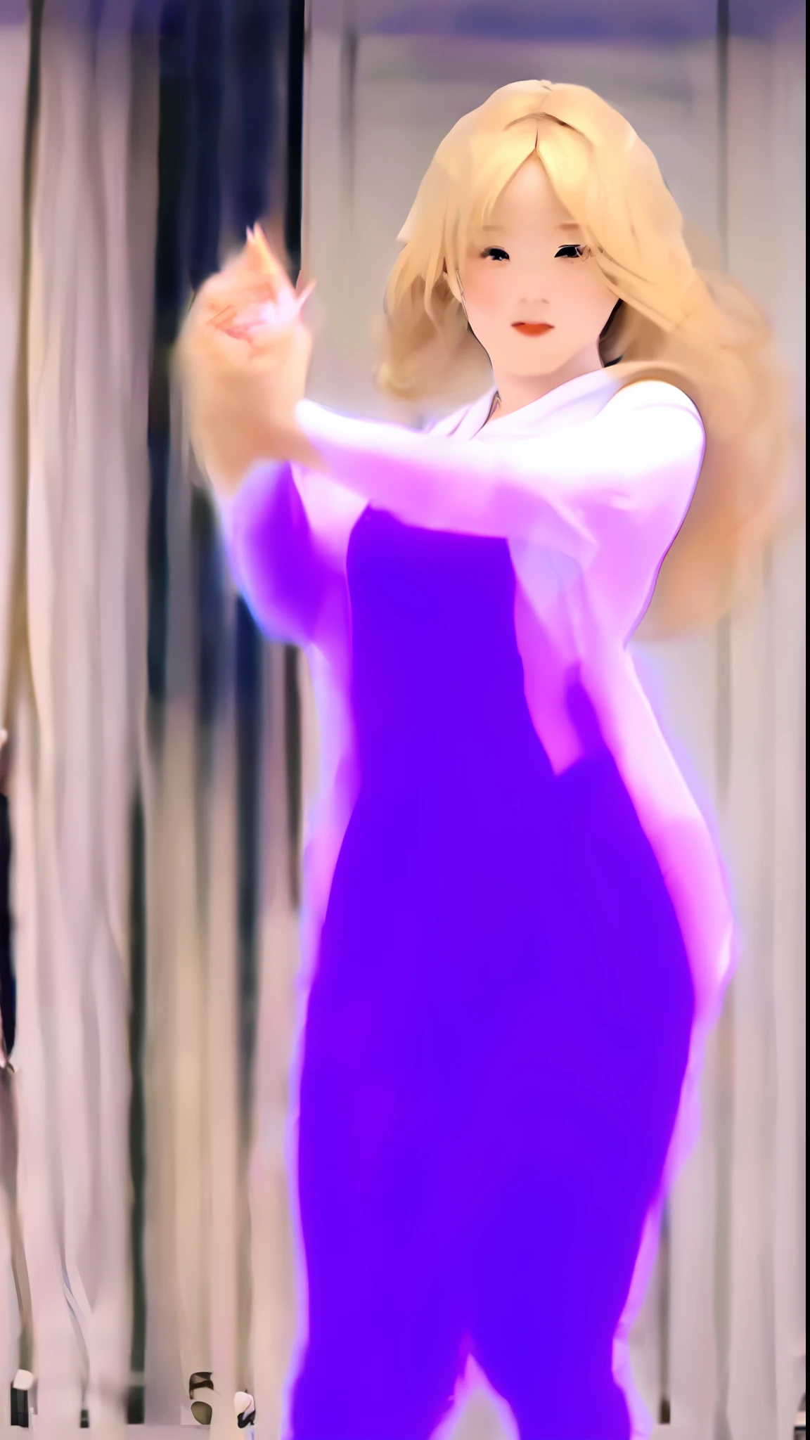 , beautiful woman, coquettish, enchanting movements, blonde hair, big breasts, white transparent clothes, full body