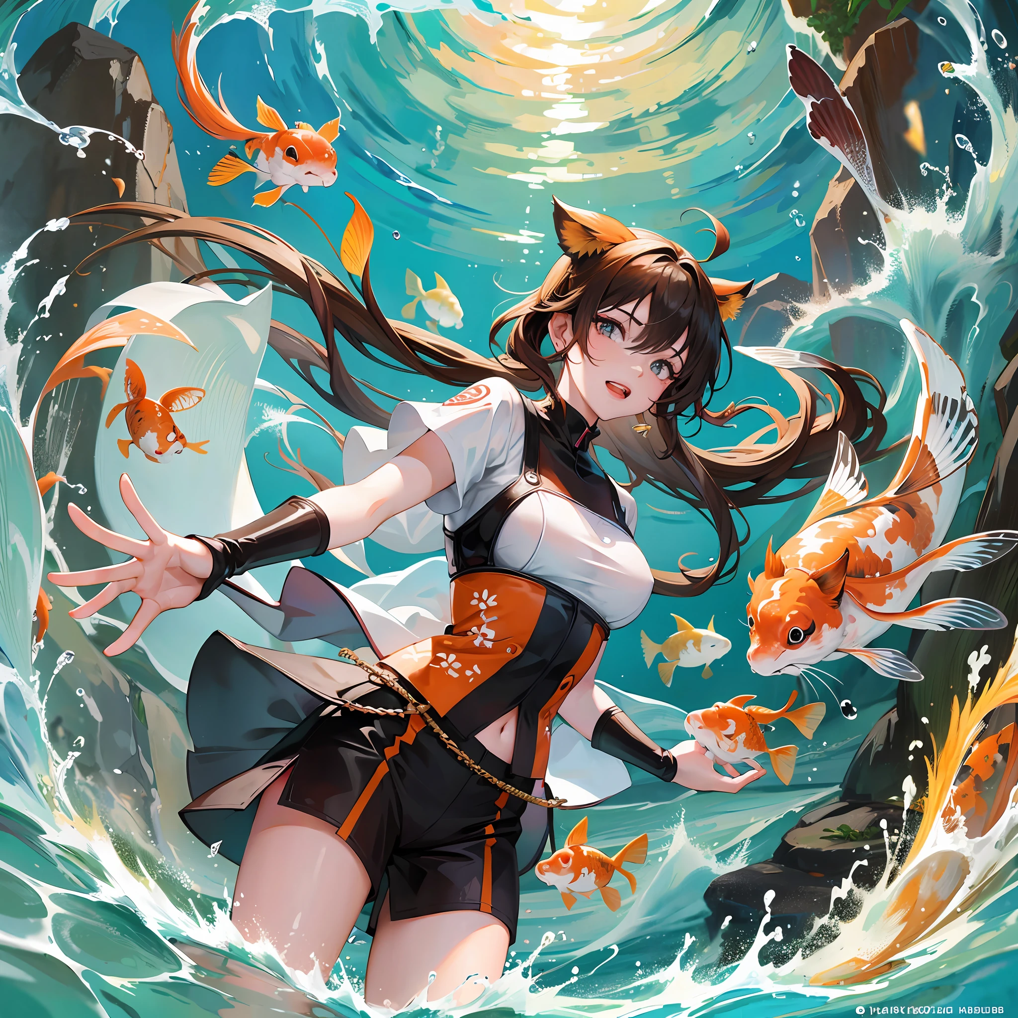 Good luck koi girl jumps out of the water --auto --s2