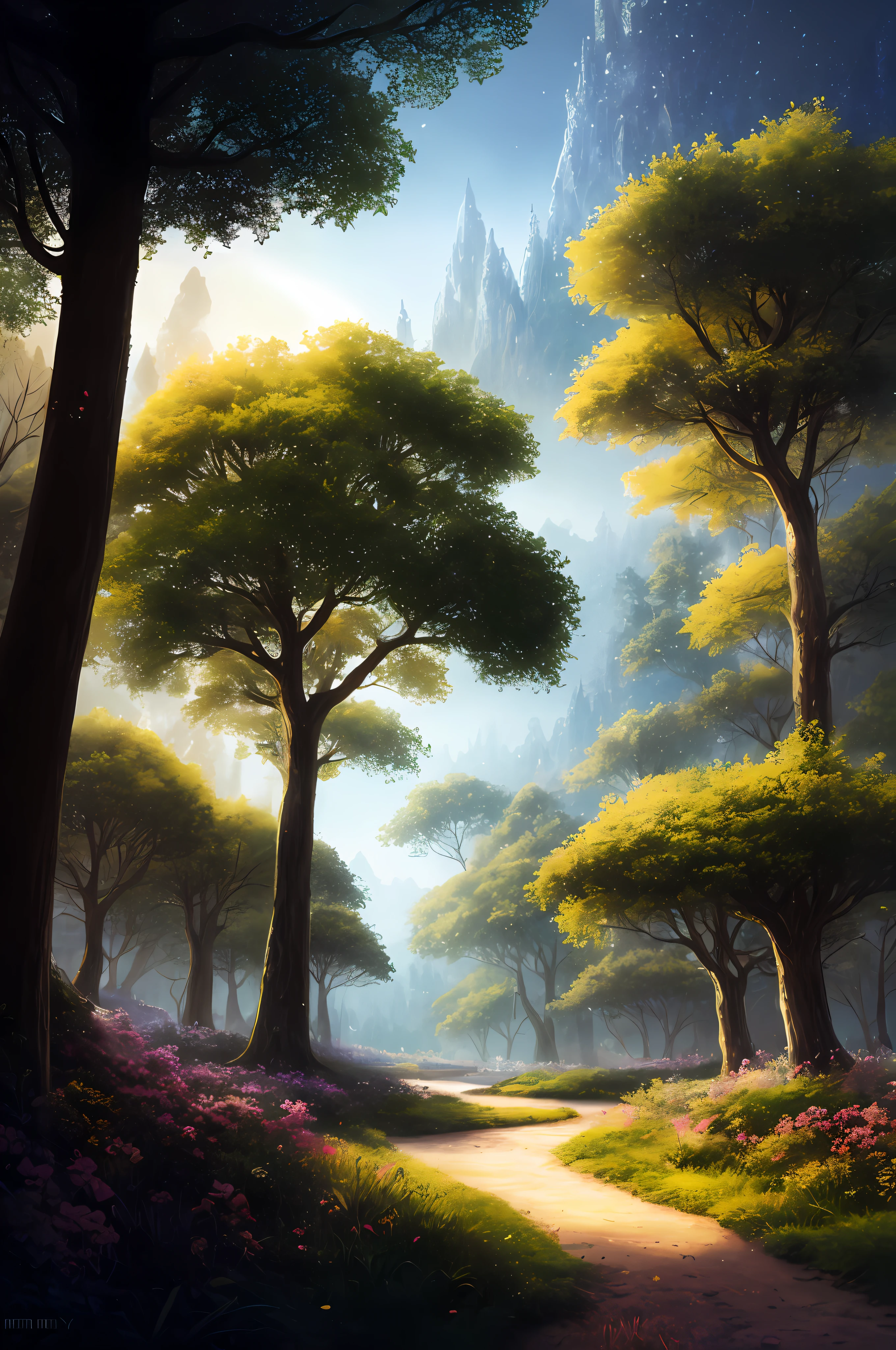 masterpiece, best quality, high quality,extremely detailed CG unity 8k wallpaper, An enchanting and dreamy scene of a fantasy forest, with towering trees, glowing mushrooms, and hidden fairy glens, creating a sense of mystique and enchantment, artstation, digital illustration, intricate, trending, pastel colors, oil paiting, award winning photography, Bokeh, Depth of Field, HDR, bloom, Chromatic Aberration ,Photorealistic,extremely detailed, trending on artstation, trending on CGsociety, Intricate, High Detail, dramatic, art by midjourney