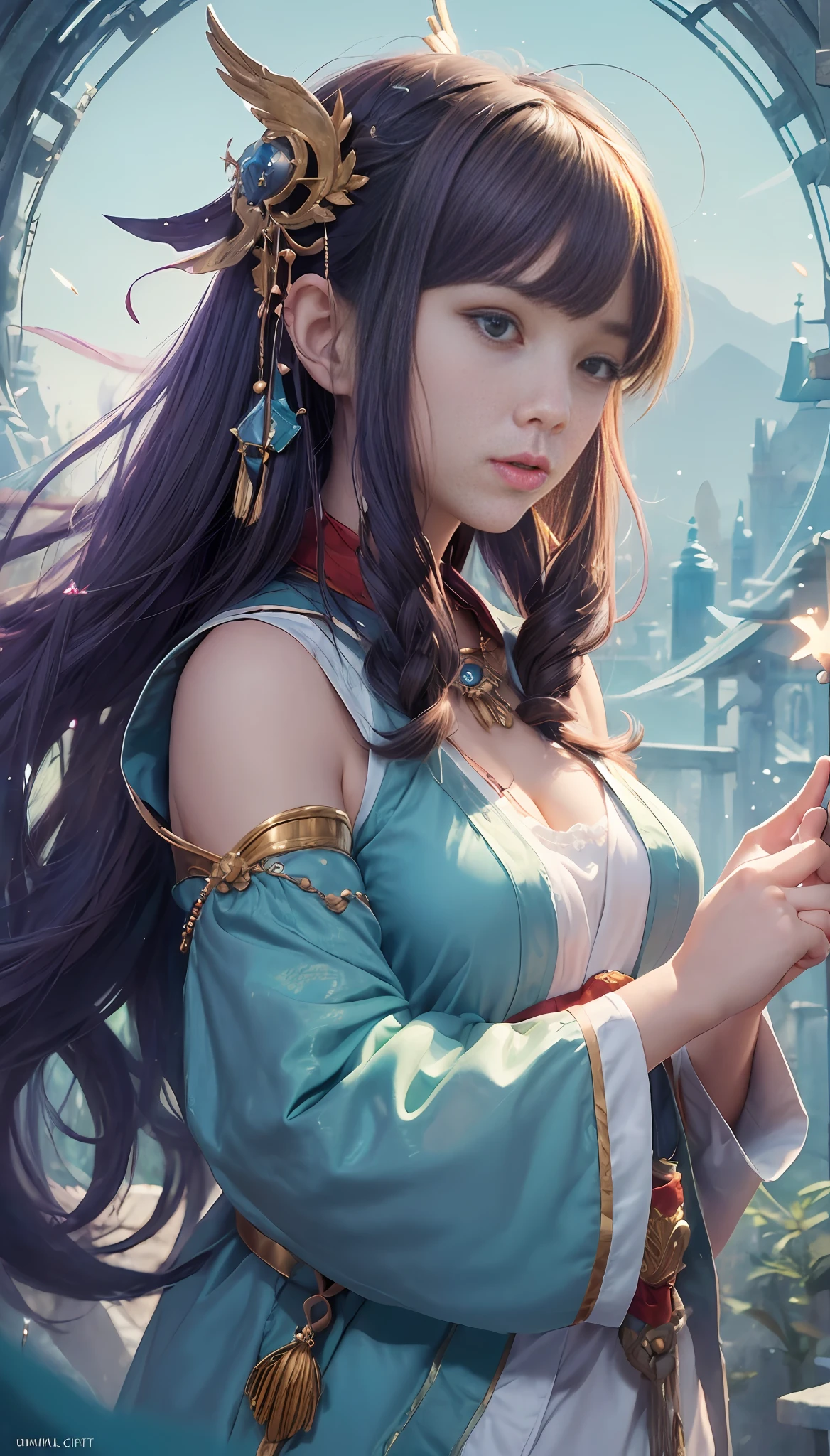 (1girl:1.3),solo,__body-parts__,
official art, unity 8k wallpaper, ultra detailed, beautiful and aesthetic, beautiful, masterpiece, best quality,Fantastical Atmosphere, Calming Palette, Tranquil Mood, Soft Shading,
Miko priestess, charm spell, talisman familiar, shrine maiden duties, --auto --s2