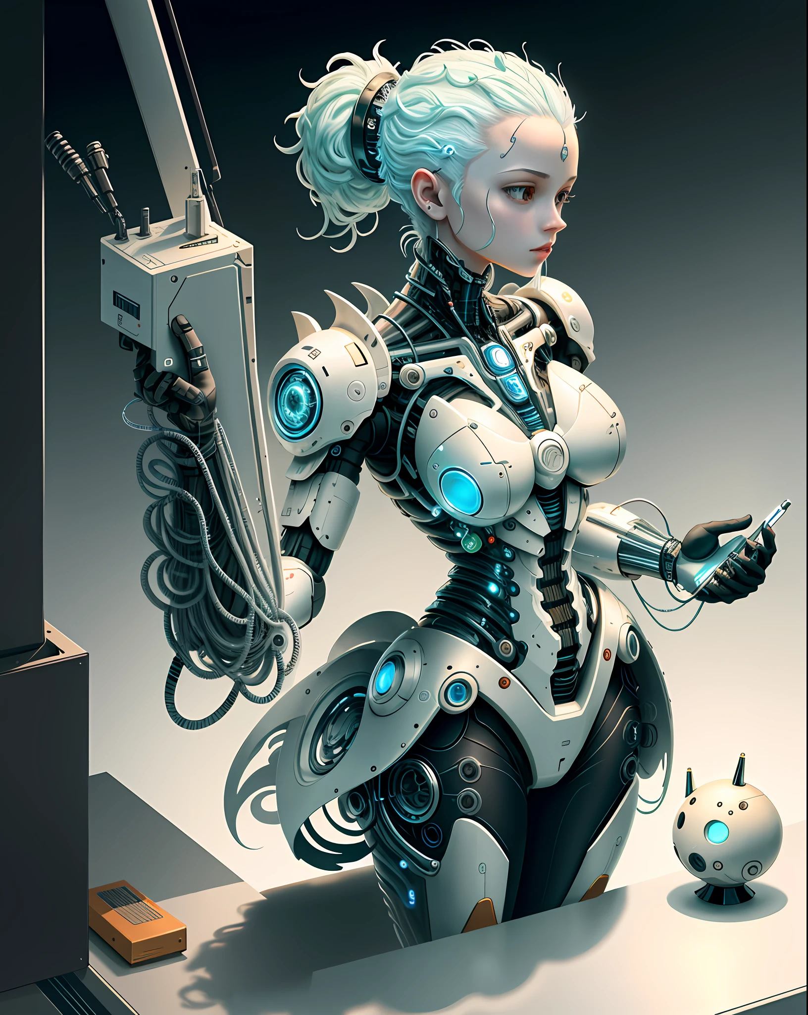 "Creation of electronic systems on humanoid heads inspired by ultra-detailed conceptual art | robot woman | has a visible detailed brain | with visible care | muscle cords | biopunk | cybernetics | cyberpunk | white marble bust | Canon m50| 100mm|sharply focused|smooth|surrealism|very detailed|intricate details|Michelangelo's sculpted masterpiece. Unleash your inner Cu73Cre4ture programmer with the power of steady diffusion and bring your imagination to life! ", high detail, 8k