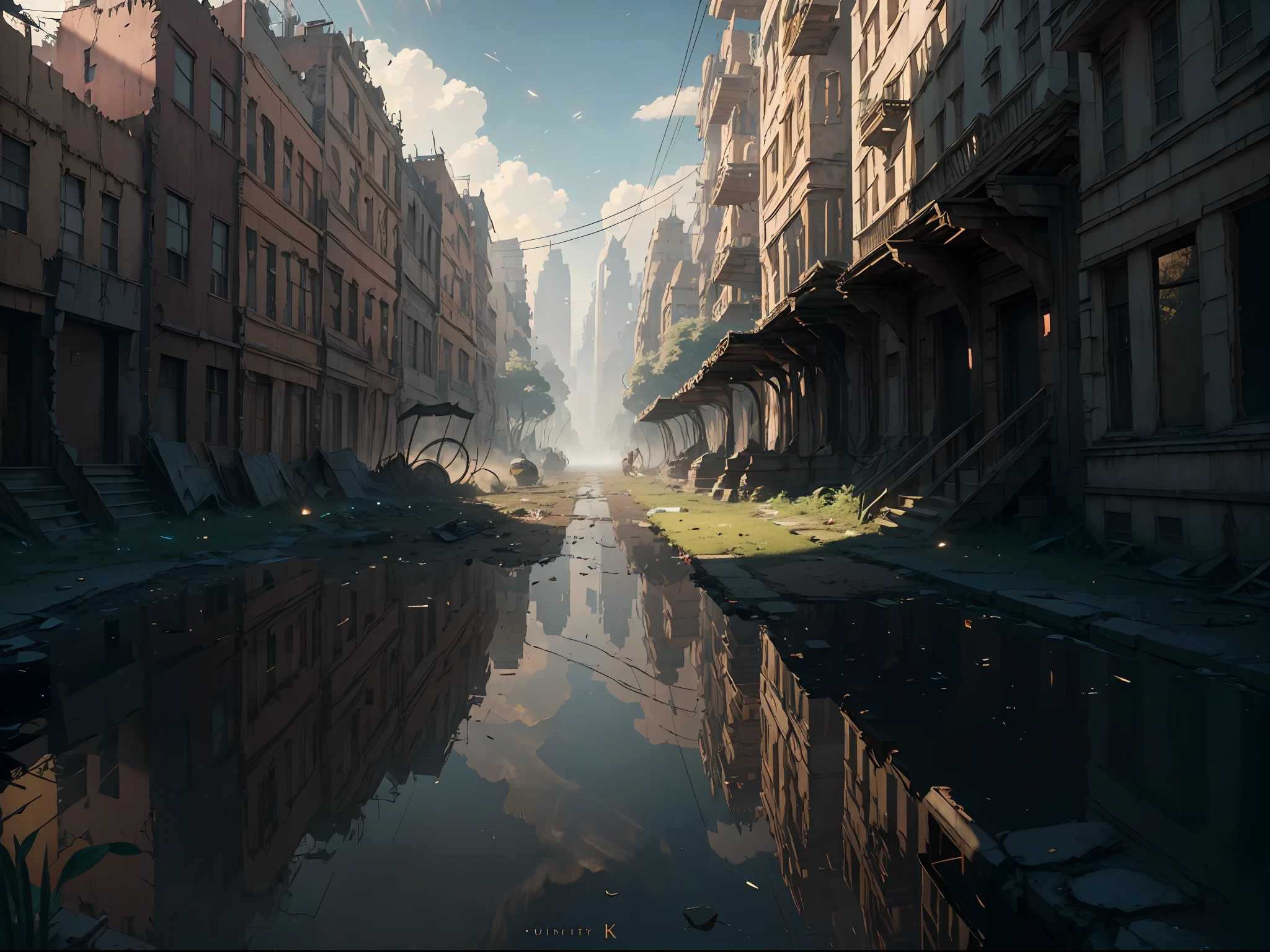 (extremely detailed CG unity 8k wallpaper,masterpiece, best quality, ultra-detailed), (best illumination, best shadow, an extremely delicate and beautiful), overgrown city, apocalypse, ruined, destroyed, depth of field, dramatic, cinematic