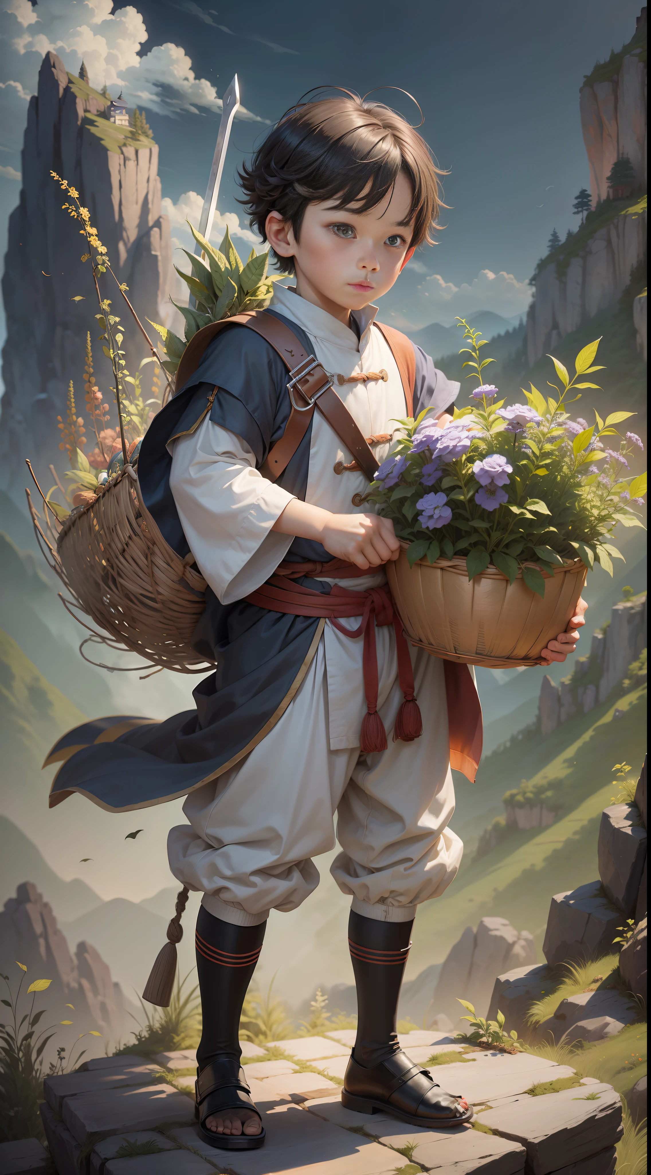 A , carrying a basket of medicinal herbs, Chen Pingan, Jianlai, standing on the top of the mountain, his sword pointed to the firmament, ten thousand swords Chaozong