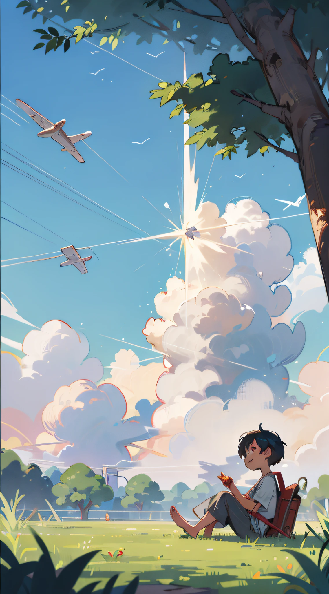 Summer, cool, a is playing, happy, cheerful, sky, white clouds, roaring planes. This summer, it seems hotter than ever. The afternoon sun, scorching the earth, seemed to evaporate everything. The sound of cicadas, like a never-ending song, echoes in the air.
I sat under the tree, feeling the faint cool breeze, listening to the cicadas, and enjoying this rare quiet time. Although the weather is hot, at this moment, my heart is extremely calm.
Looking up, planes flew in the sky, leaving graceful arcs. They soar through the sky and move towards their goals, leaving people in awe.
At this moment, the sound of cicadas and the rumble of airplanes and the hot summer afternoon form a beautiful picture. Life may be full of hustle and bustle, but as long as we slow down, listen and feel, we will find that those beautiful moments are actually always around us.