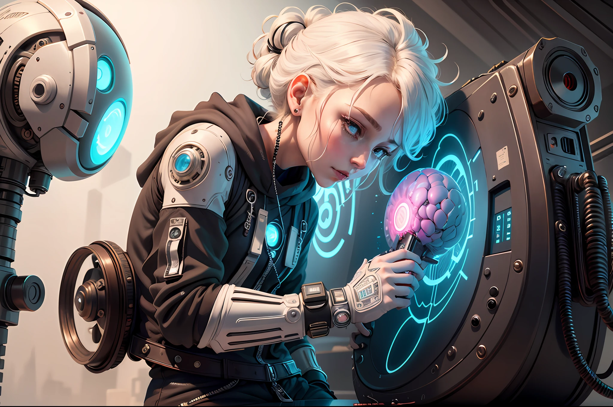 "Inspired by ultra-detailed conceptual art to create an electronic system on a humanoid head|robot woman|have a visible detailed brain|with visible care|muscle cables|biopunk|cyberneticism|cyberpunk|white marble|canon m50| 100mm|sharply focused|smooth|surrealism|very detailed|intricate details|Michelangelo's sculpted masterpiece. Unleash your inner Cu73Cre4ture programmer with the power of steady diffusion and bring your imagination to life! ", high detail, 8k