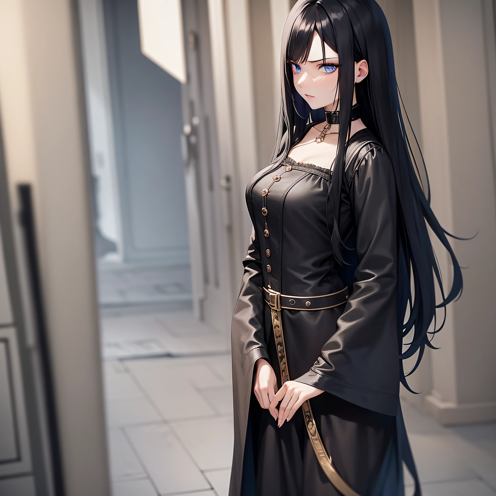 Gothic Long Black Hair Blue Eyes Outlaw Woman