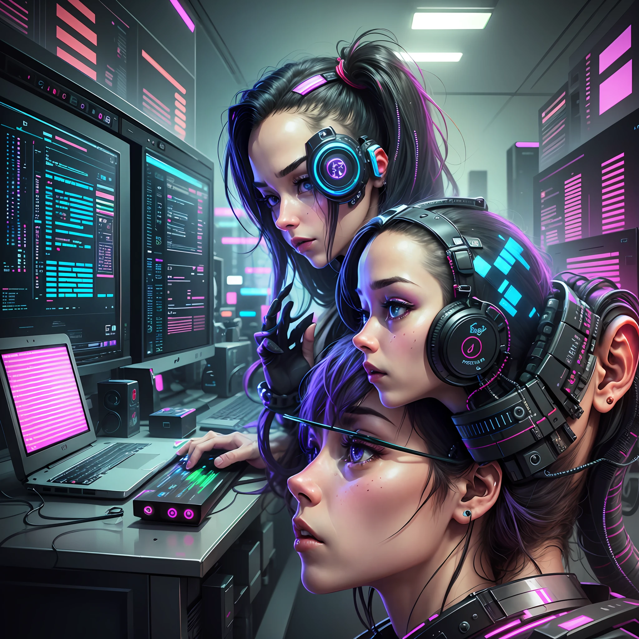 Editing video clips in front of a computer Cyberpunk visual characteristics --auto --s2