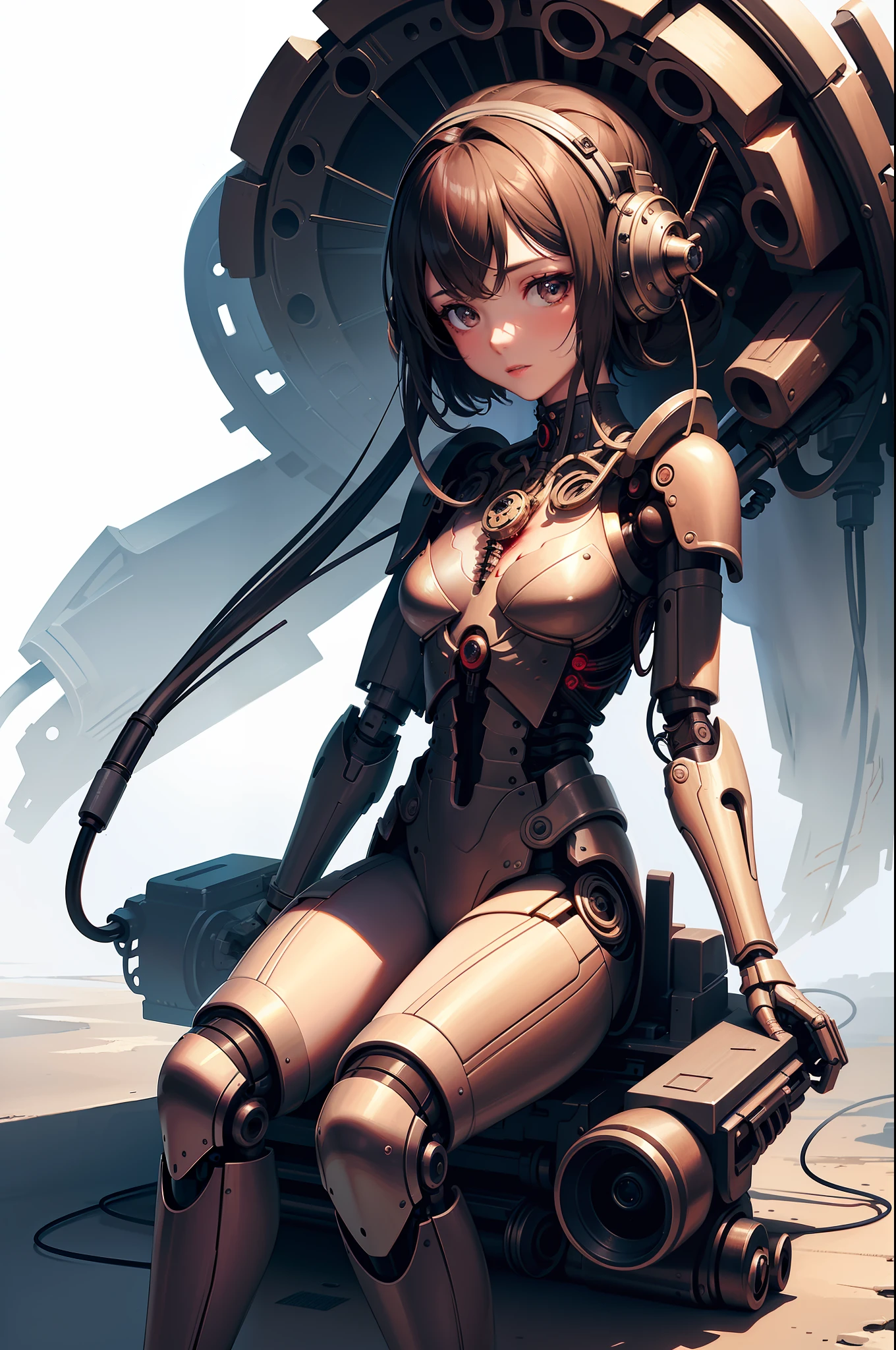 (((Masterpiece)))), ((Highest Quality))))), (((Super Detail))), (High Definition CG Illustration), ((Very Delicate and Beautiful))),(Cute Delicate Face),Cinematic Light,((1Mechanical Girl)),Solo,Whole Body,(Mechanical Joint: 1.4),((Mechanical limb)),(Blood vessel connected to a tube),((Mechanical vertebrae attached to the back)),((Mechanical neck worn on the neck)), (Seated)), Expressionless Meter, Panel, (Wire Cable Attached to Head and Body: 1.5), (Character Focus), Science Fiction